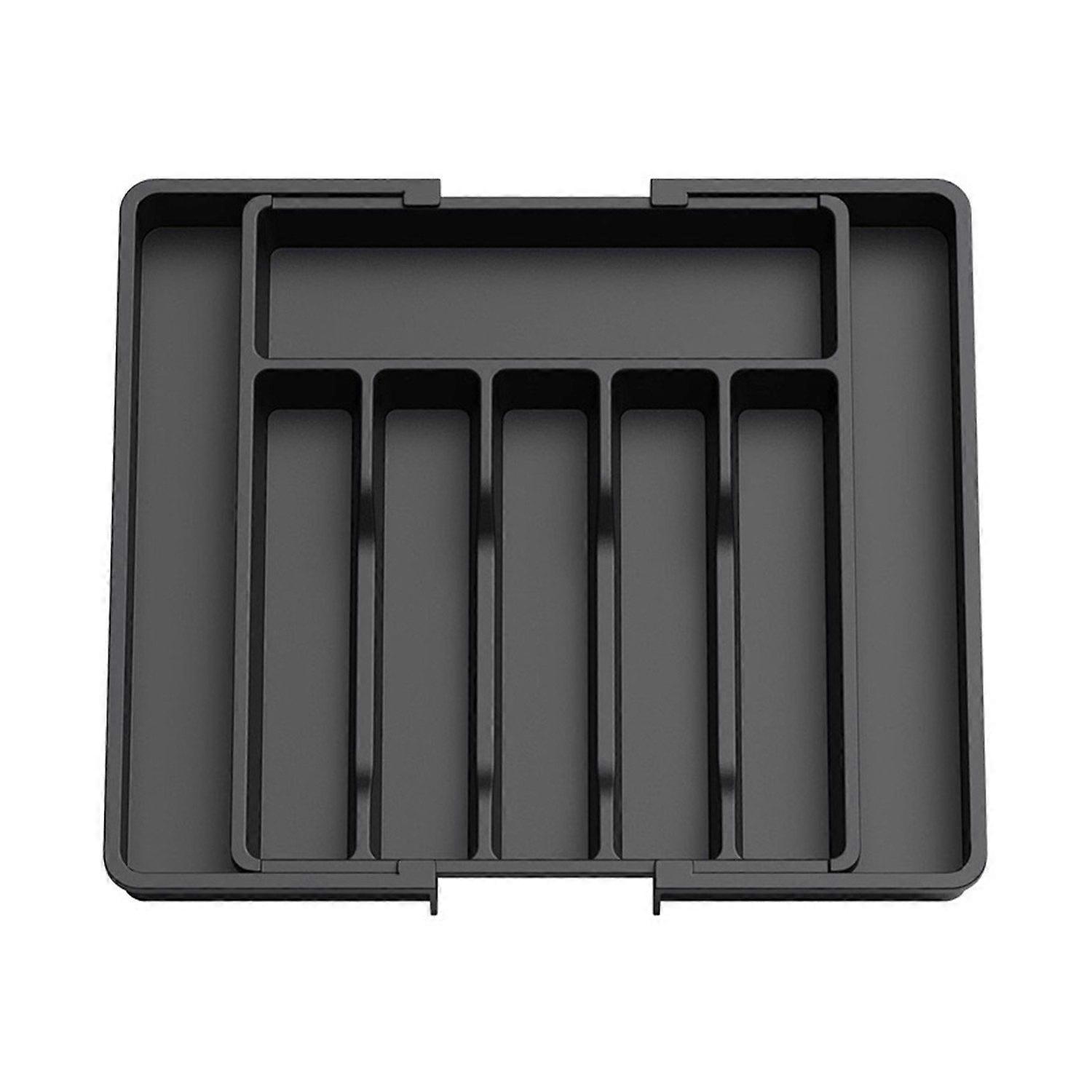 Expandable cutlery tray organizer, drawer sorter black, kitchen utensil storage solution