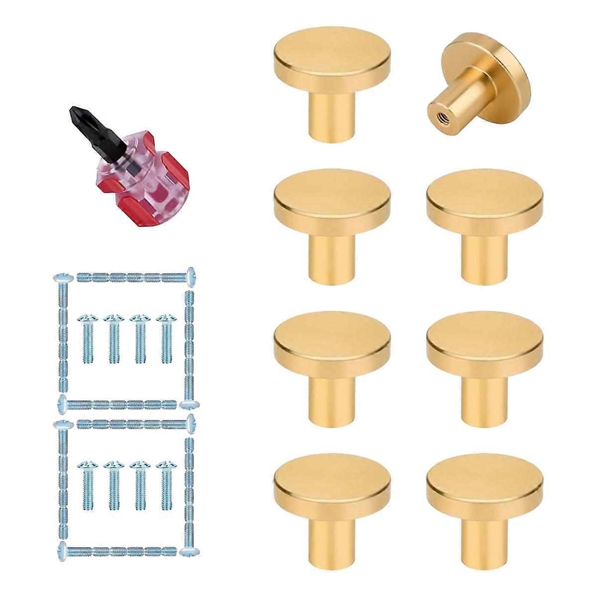 Gold Cabinet Knobs - 8Pcs Brushed Brass Round Pulls Handles