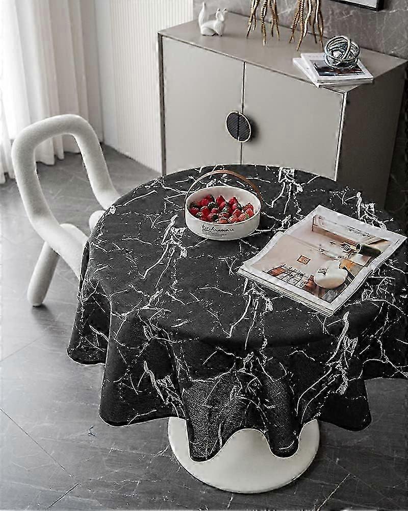 Cracks Pattern Round Tablecloths Modern Printed Cotton Linen Tablecloth Table Covers for Kitchen Dining Tables Restaurant Picnic (Black, Diameter 59")