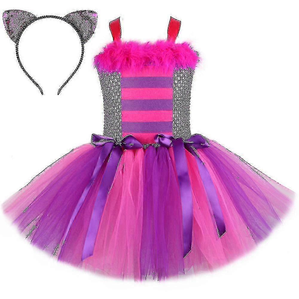 Tyttöjen festivaalimekko, jossa on Liisa Ihmemaassa Cheshire Cat Tutu Design ja Puffy Net Top