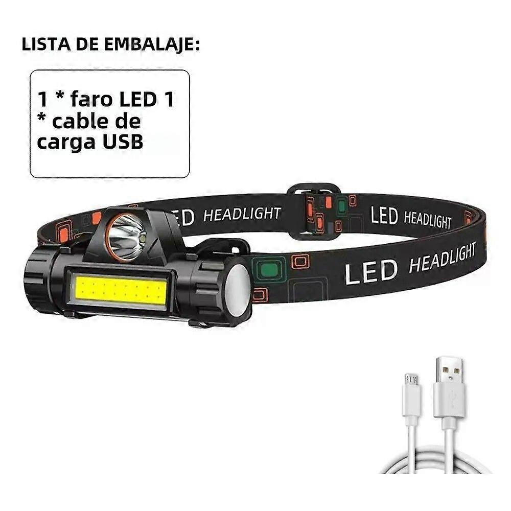 Rechargeable LED Headlamp for Fishing and Camping with XPE COB Work Light, 2 Lighting Modes and Detachable Tail Magnet, Waterproof 5W