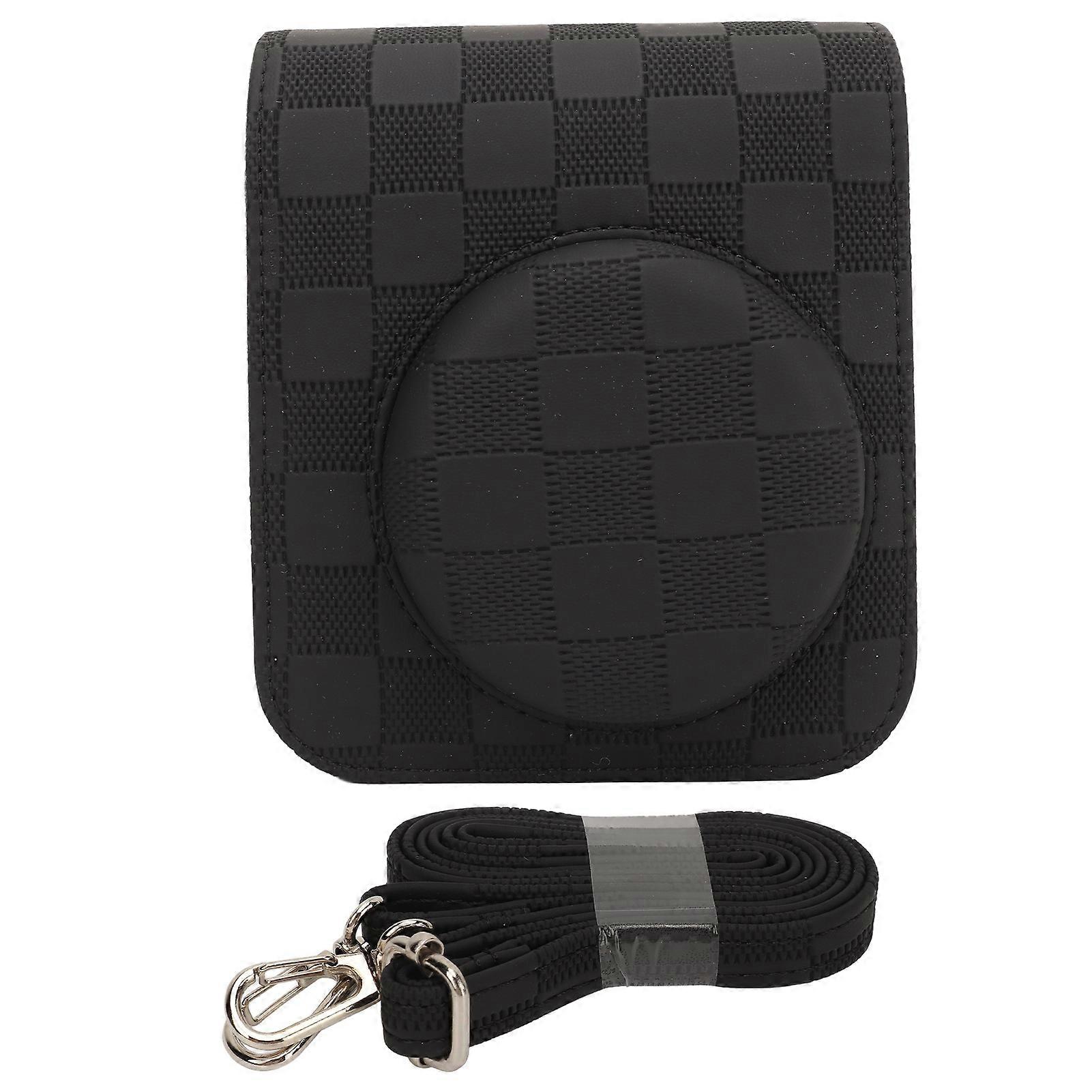 for Mini 12 Camera Protective Case Vintage Checkerboard Plaid Portable Travel Storage Cover Bag with Shoulder Strap Black