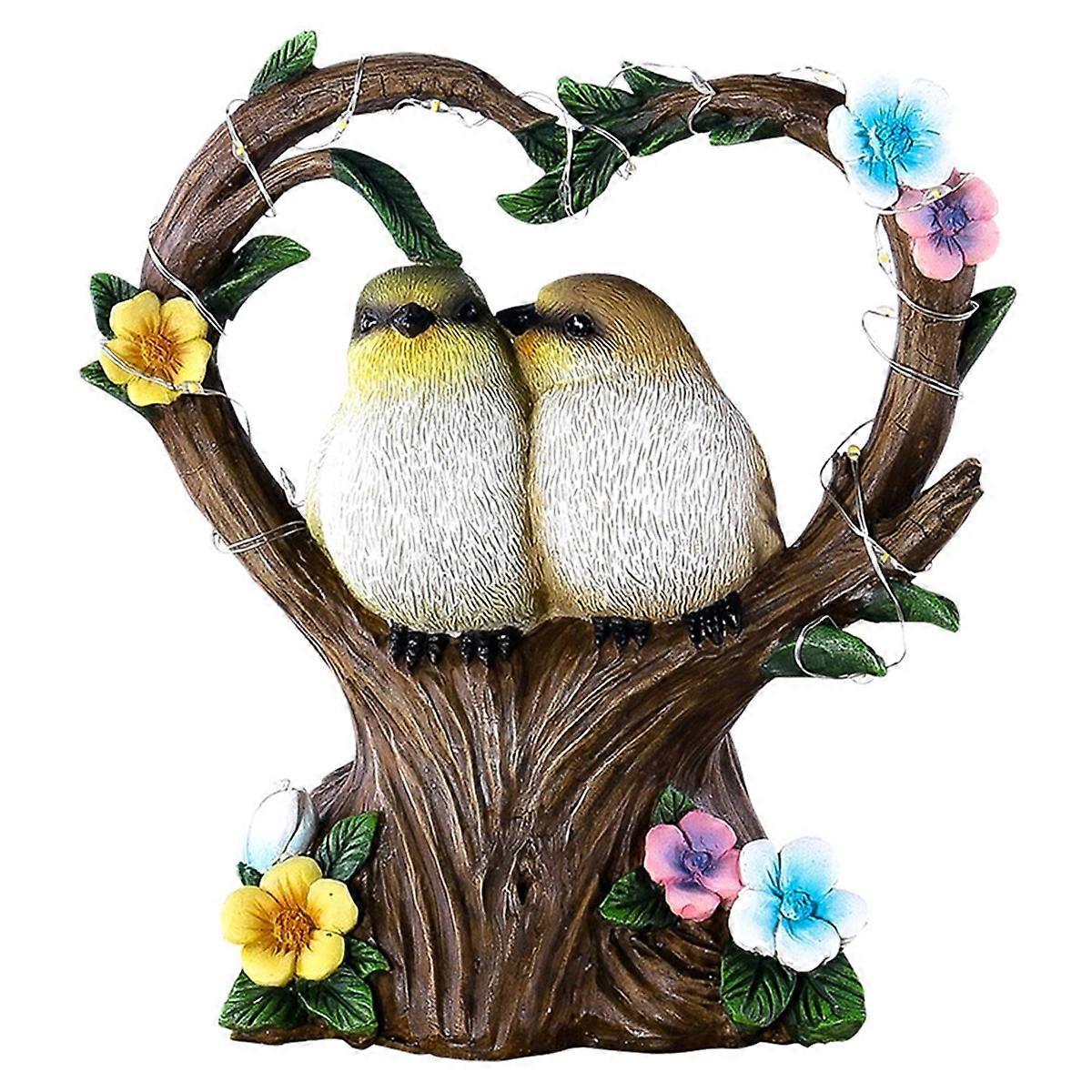 Resin Garden Heart Bird Statues Ornament with Light for Patio Decor