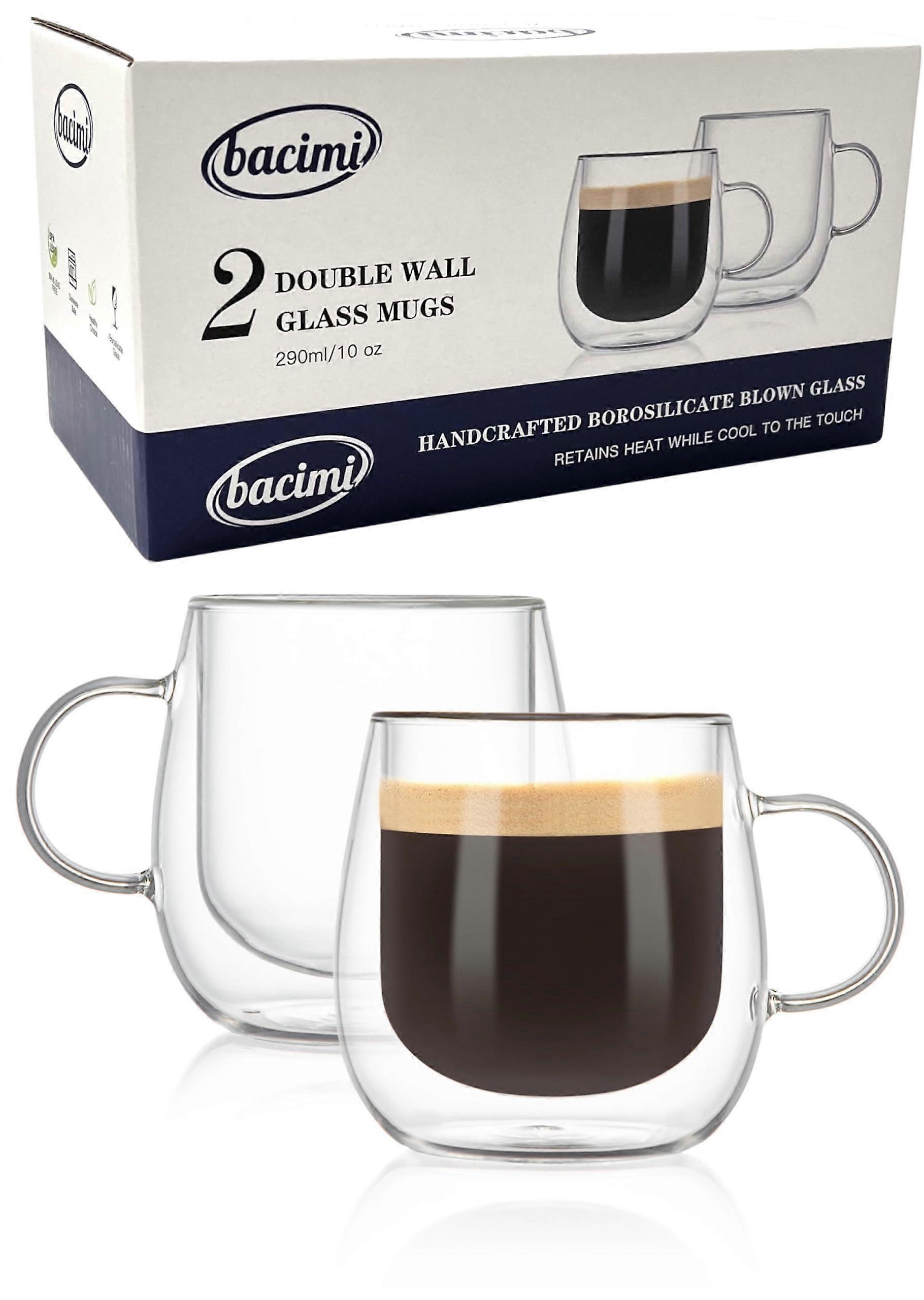 2 Set Double Wall Insulated Clear Borosilicate Coffee Mugs for Espresso 10oz