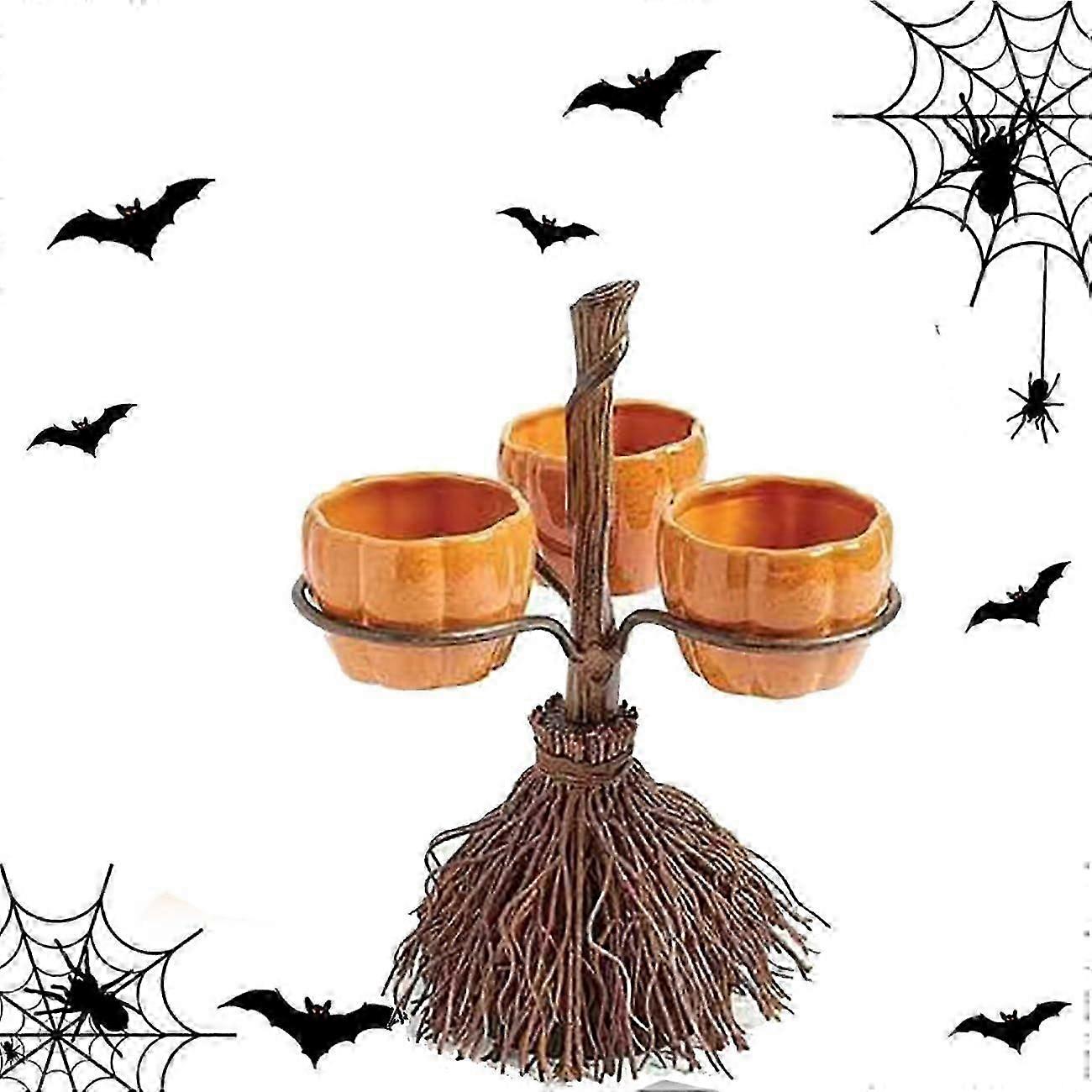 هالوين حامل حلوى كب كيك موقف وعاء اليقطين هالوين ديكور مكنسة ساحرة تصميم حامل حلوى البرتقالي هالوين الجدول سنتربيس لطيف ديكور ل H