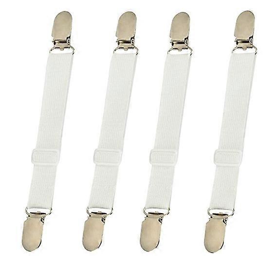 Elastic fitted sheet gripper, adjustable strap fastener for sheets, sofa, ironing board cover (white, 4 pack)