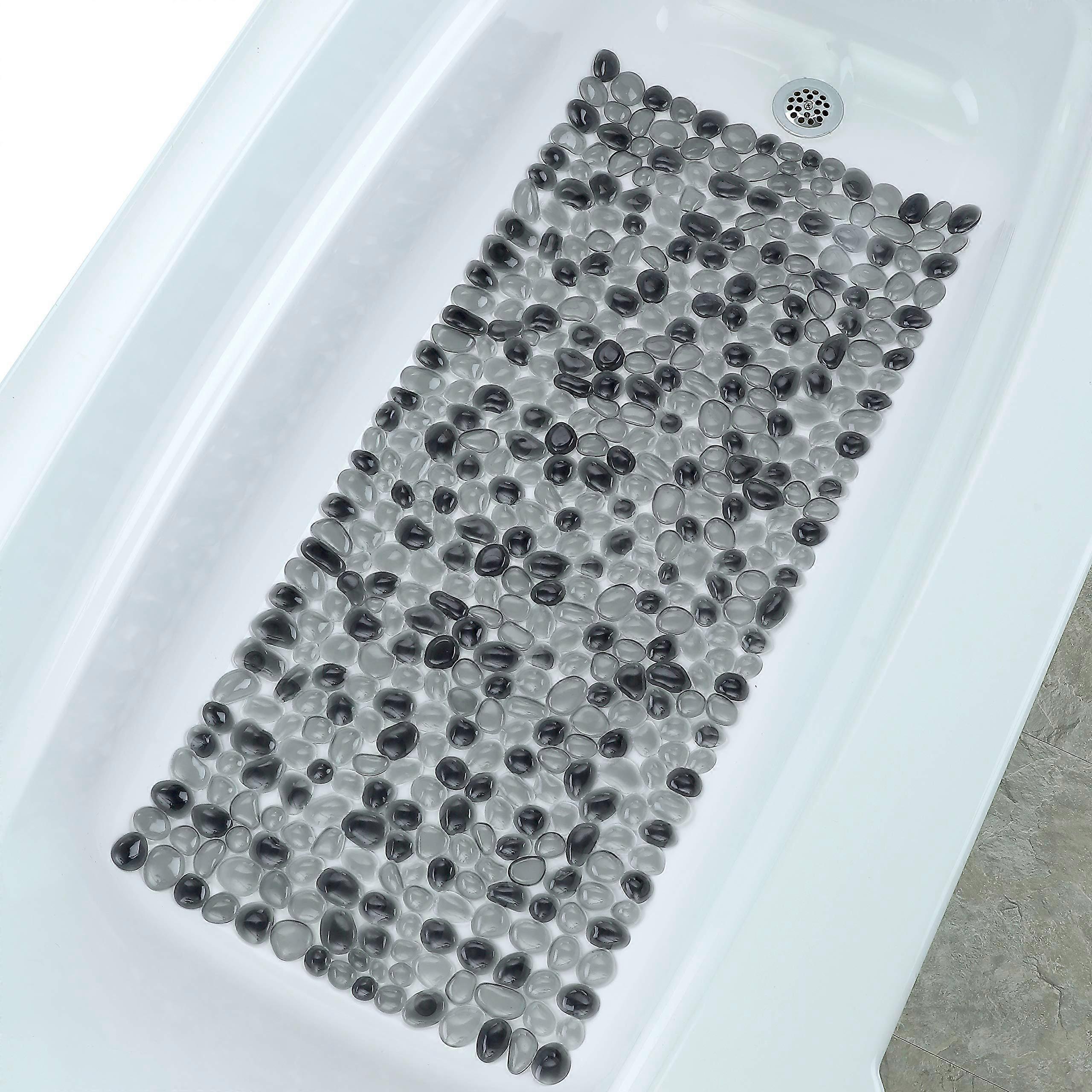 Extra Long Deep Foot Massager Bath Tub & Shower Mat 38x17, Non-Slip, 188 Suction Cups, Dark Gray Pebble Machine Washable