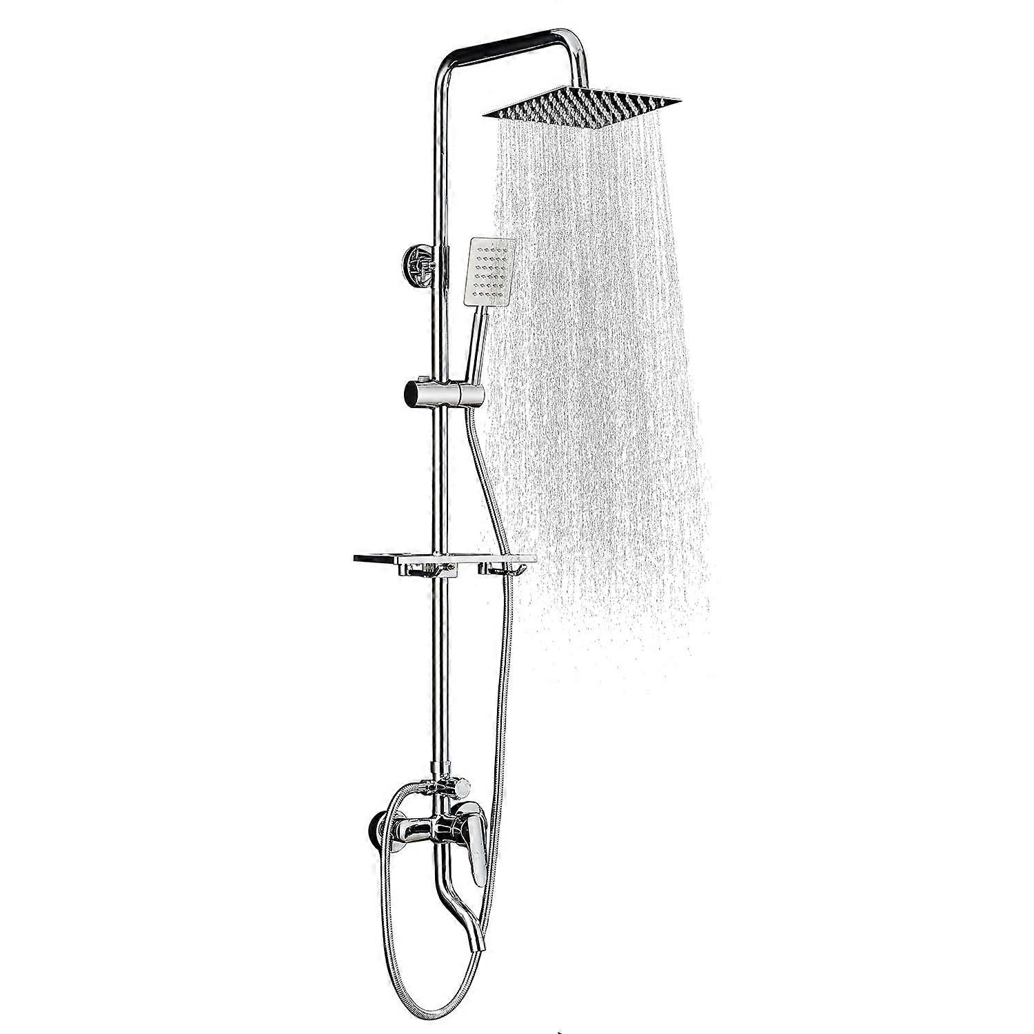 Stainless Steel Silver Shower Faucet Set Wall-Mount Triple-Function System; 8-Inch Rainfall Shower Head