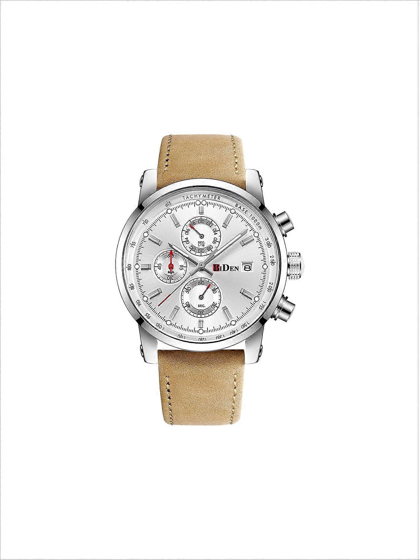 BIDEN Men's Business Watch - 42mm Leather Strap with Date, Sub-Seconds & Luminous Markers