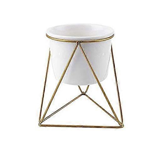 Plant Stand Ceramic Flower Pot Modern Planter With Triangle Geometric Metal Frame Garden Display Rack For Succulents