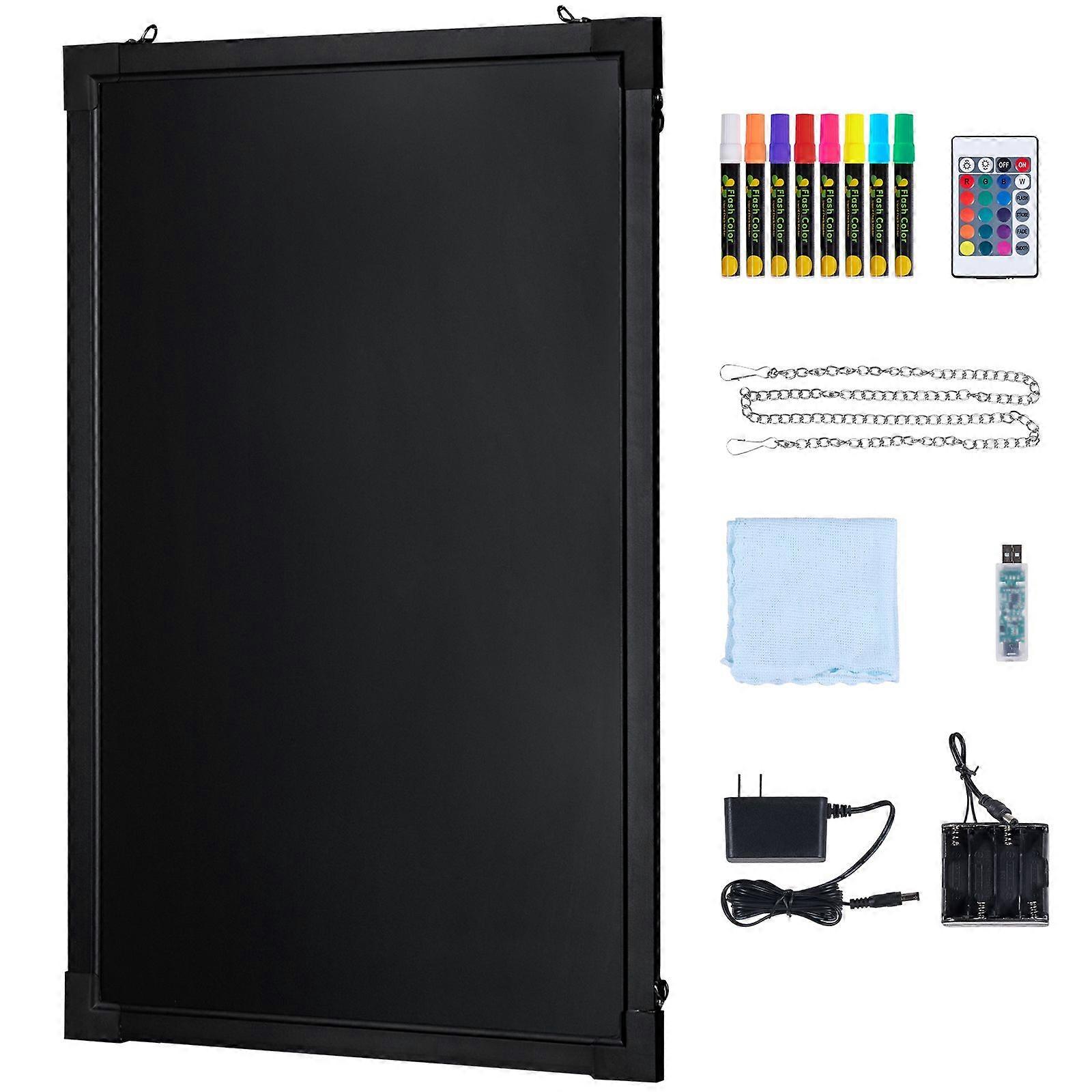 LED Message Writing Board, 24 x 16 Inch Illuminated Erasable Chalkboard, Drawing Board with 8 Fluorescent Chalk Markers and Remote Control