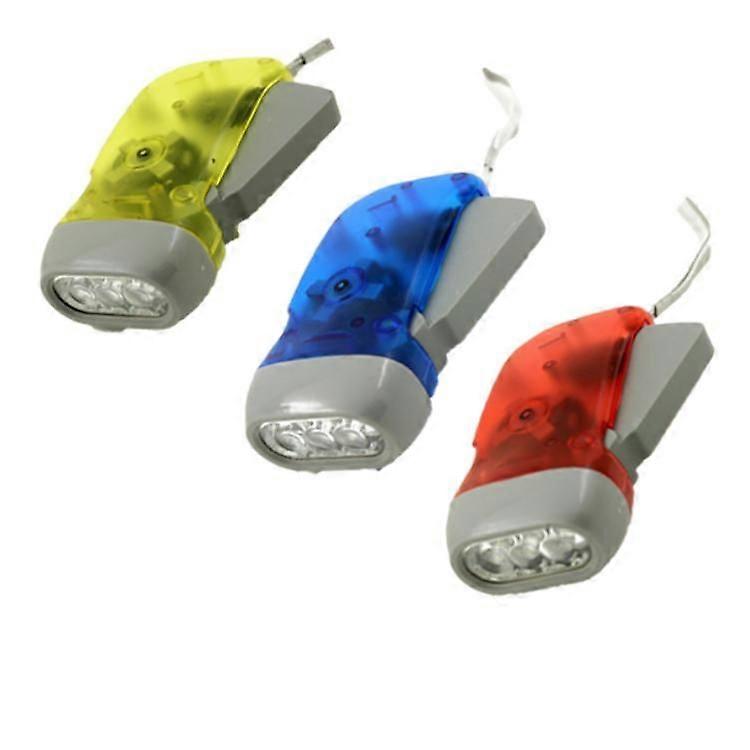 Clear Hand Crank Flashlight, 3 Pack Squeeze Clockwork Torches for Kids and Adults, No Batteries Required yellow and red and blue