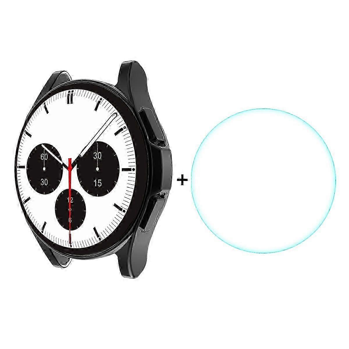 Galaxy Watch4 Classic 46mm ENKAY Hat-Prince Full Coverage Protective Case with TPU Clear Cover and Tempered Glass Screen Protector in Black