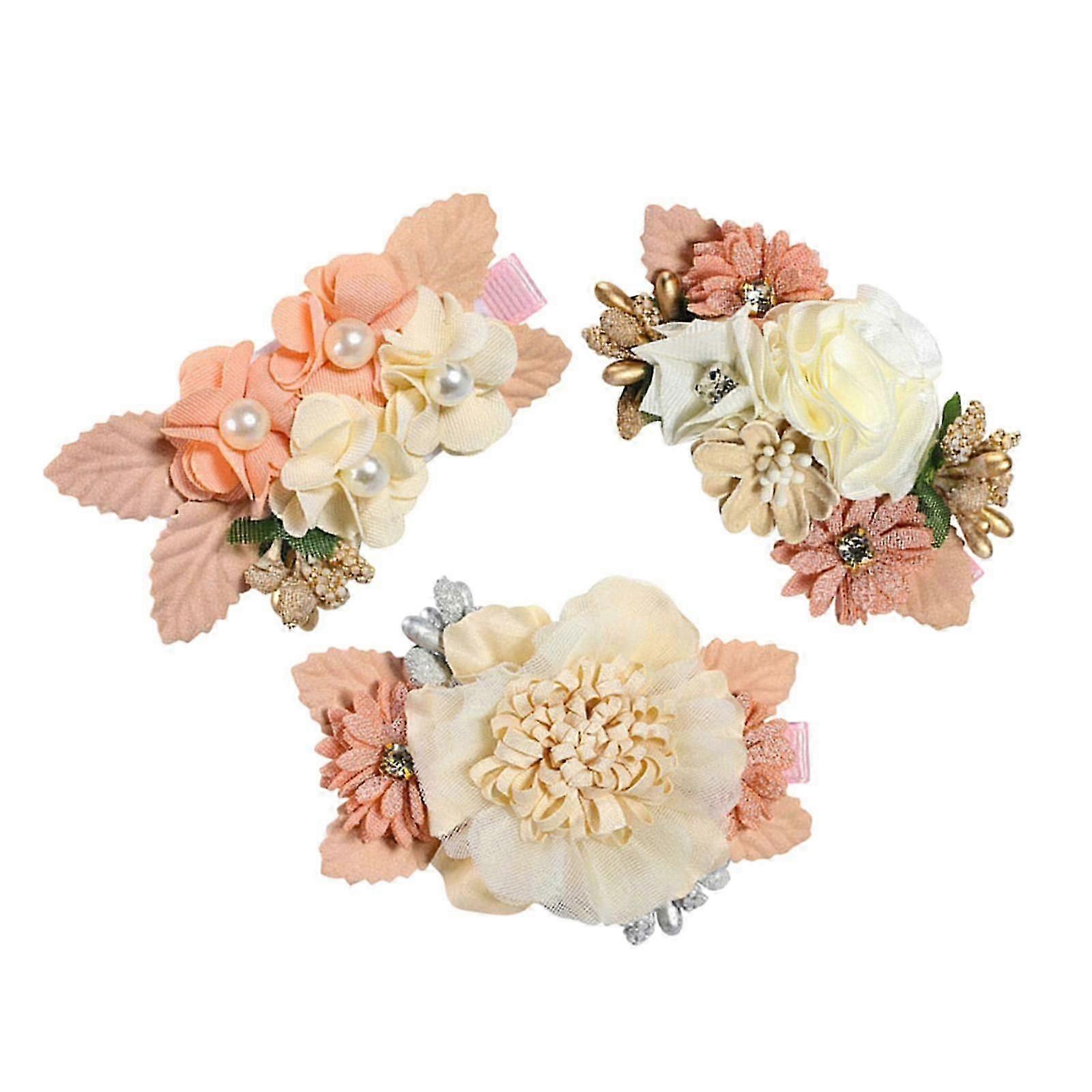 סט של 3 קליפסים פרחים סורגים לשיער, סיכות שיער כיסויי ראש אביזרי שיער לתינוקות בנות תינוקות בני נוער פעוטות