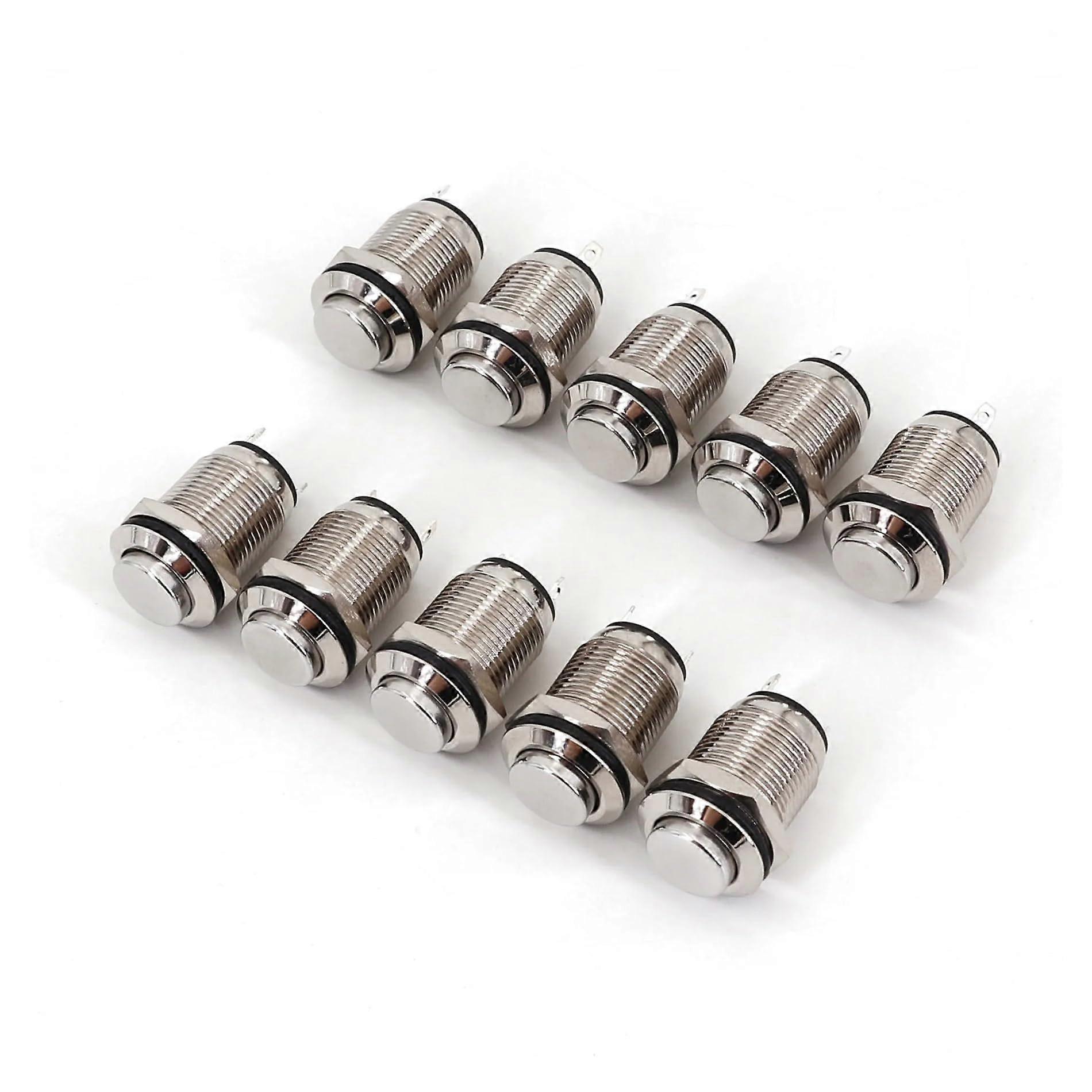 Push Button Switch 10 Pcs 12mm Waterproof Metal 2-Pin Momentary 1NO Raised SPST