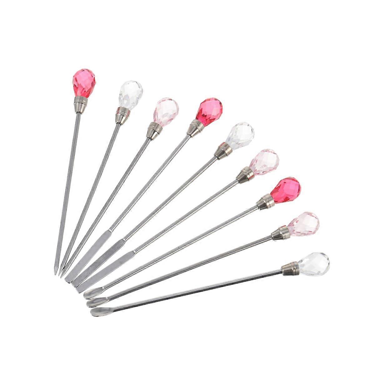 9pcs Glitter Ear Scoop Nail Art Tool Set for Gel Manicure with Stirring Spoon, Random Styles and Colors