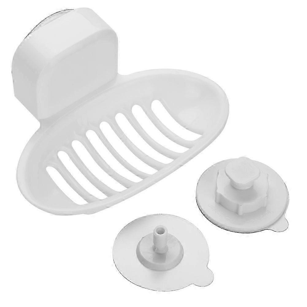Wall Mounted Plastic Strong Suction Cup Soap Dish Tray Bathroom Kitchen Storage Holder (White)