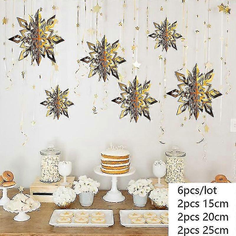 3D人工雪の結晶、紙、ガーランド、クリスマス、デコレーション、ゴールド