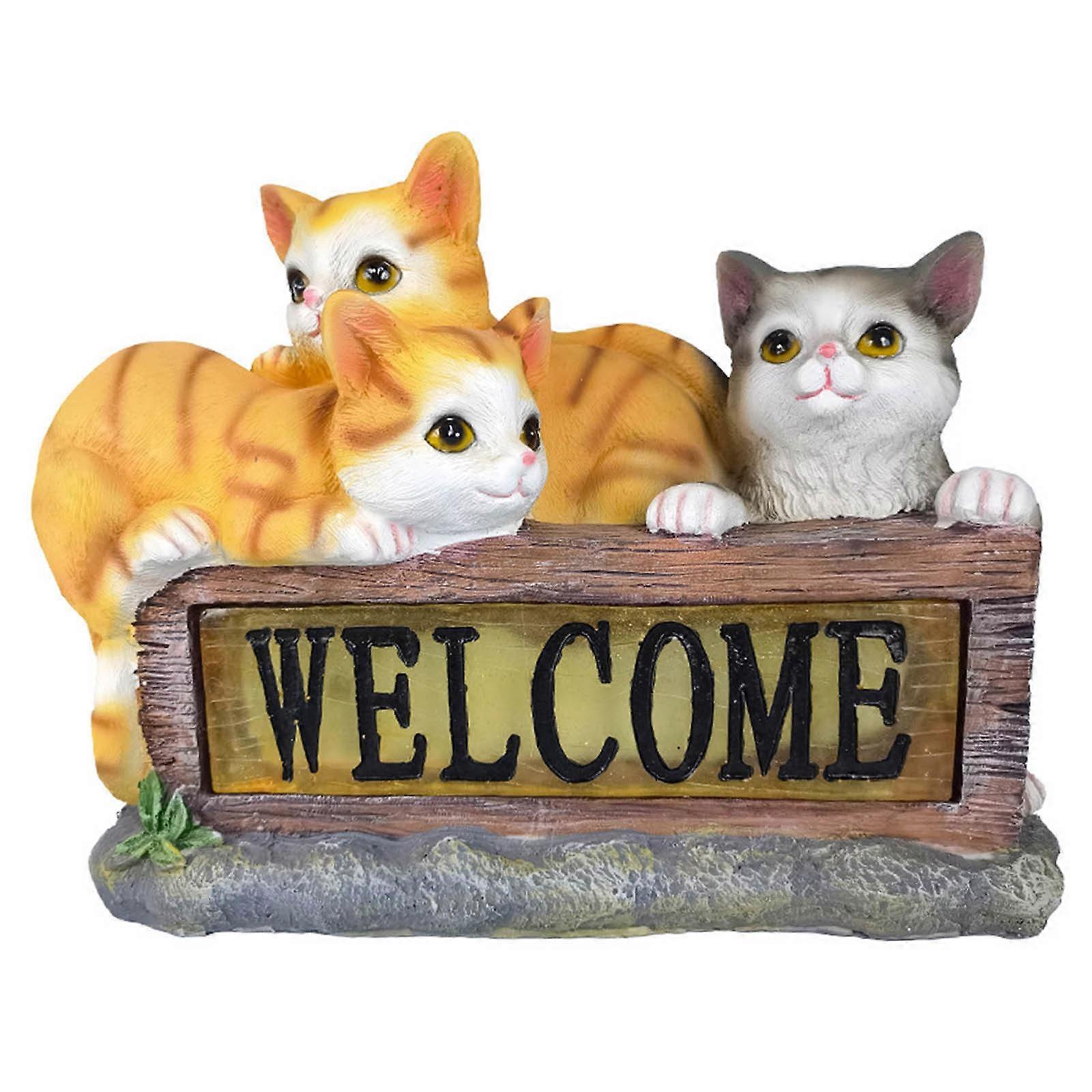 for Creative Luminous Cartoon for Cat Ornament for w/ Welcome Sign Solar Powered Decoration Garden Decor Non Fading Anim