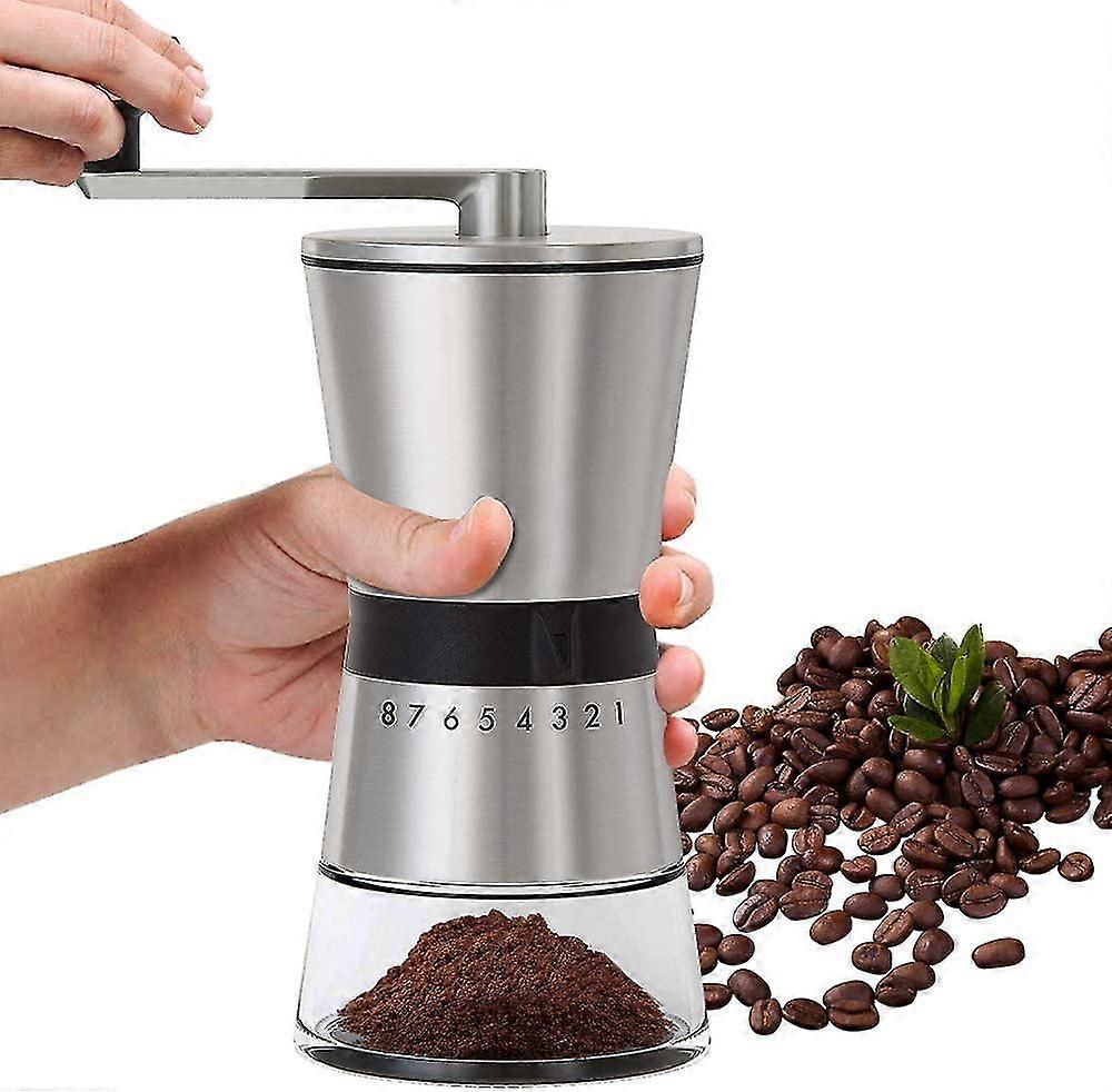 Molinillo de café manual de acero inoxidable - 8 niveles ajustables, recipiente extraíble