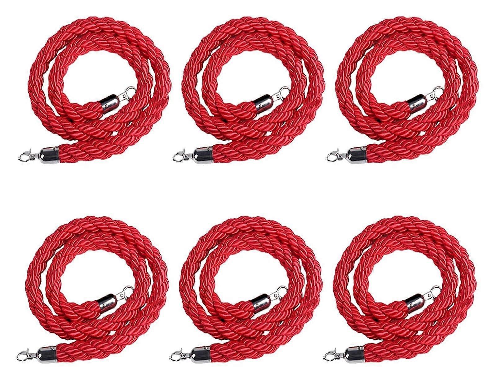 Absperrkordel Velvet Rope Barrier 6-Piece Set With Braided-Silver Hooks 0.9m/3ft Length For Queue Control