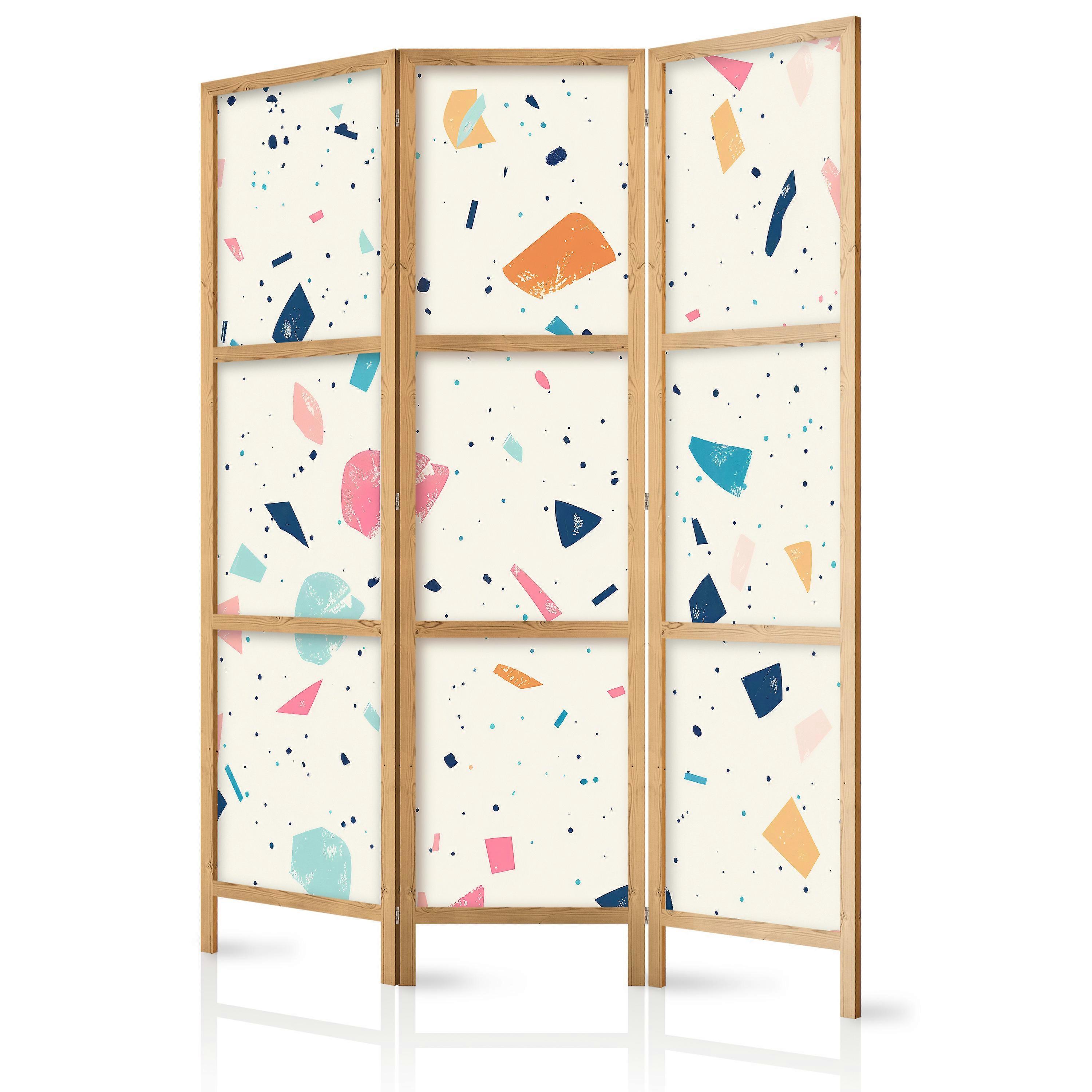 Japanese Screen - Terrazzo with Colorful Large Elements: Cheerful Pattern on Light Background