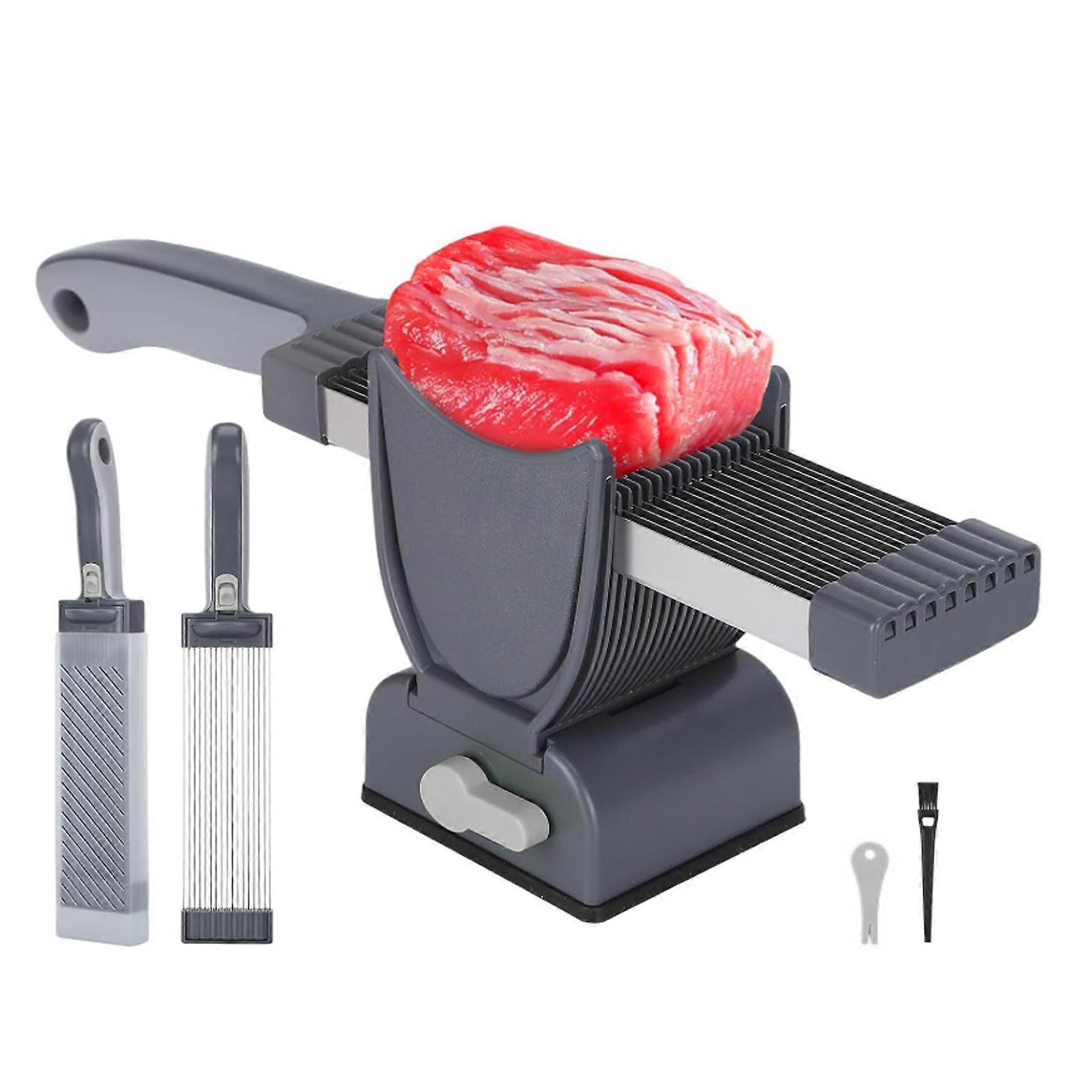 Manual Meat Slicer for Beef Chicken Fish Multipurpose Slicing Tool for Kitchen Meats Cleaver with Suction Base Gray