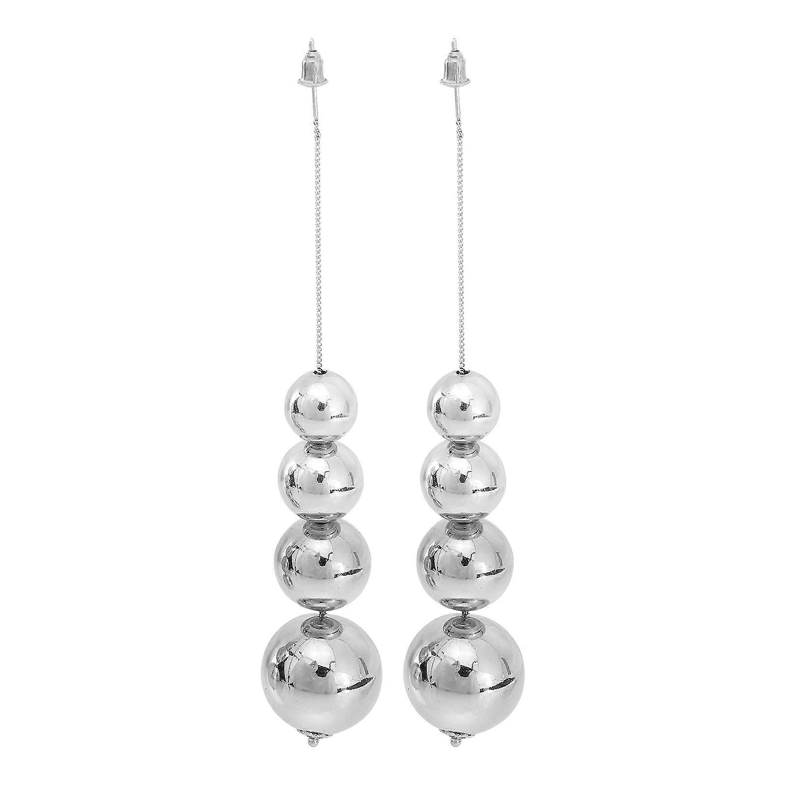 Beaded仿真Pearl Long Tassel Earrings with Acrylic Material Silver Color for Decor 1 Pair