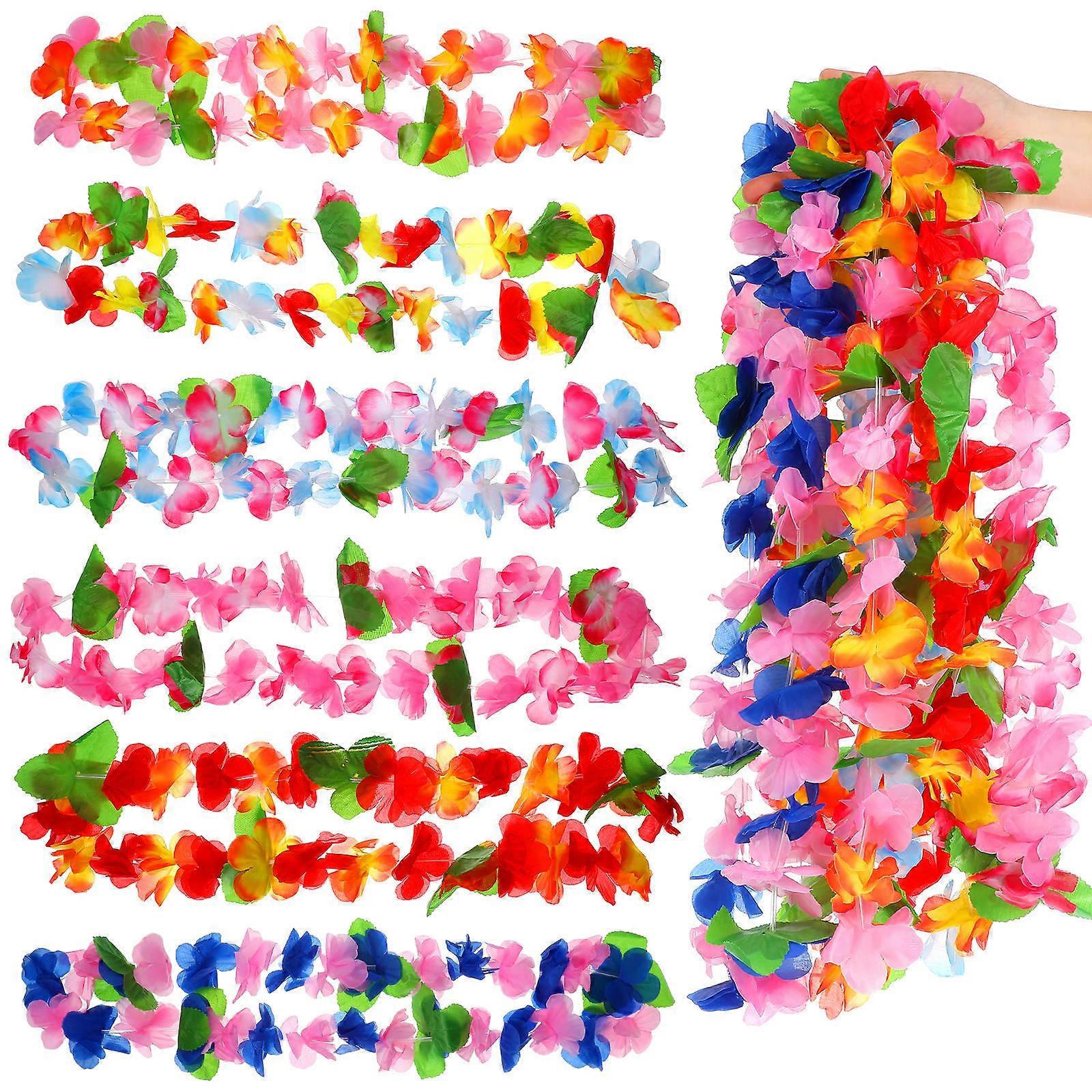 Tropical Necklace Hawaiian Colorful Leis Artificial Flower Necklace Classic Garland Neck Loop For Adults And Children 12Pcs