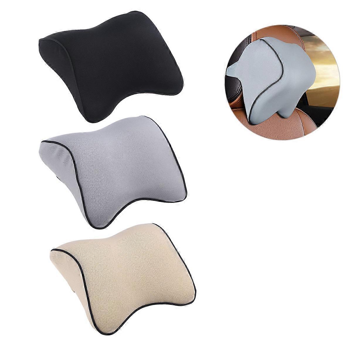 Car Seat Viscous-elastic Memory Headrest Cushion Posture Improvement For Driving Beige 9.4 8.3 3.9in 1Pcs