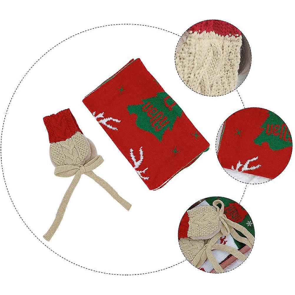 Cache-oreilles Enfants Chaud Confortable Près de La Peau Noël Enfants Écharpe et Cache-Oreilles Ensemble Vert 130X23CM 2Pcs