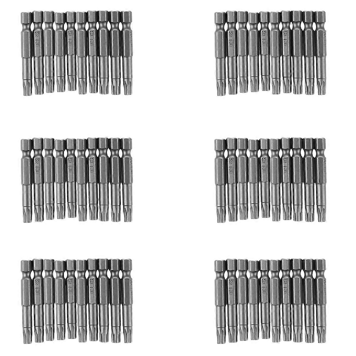 6mm T30 Head 50mm Long Magnetic Torx Screwdriver Insert Bits Tool 60 Pcs