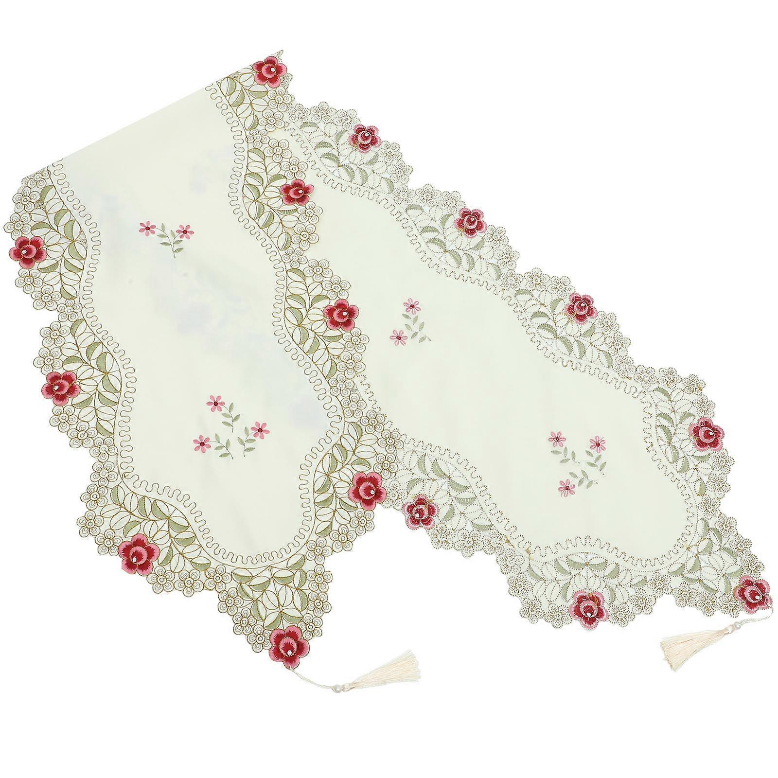 Floral Table Runner Embroidered Stylish Table Decoration Rectangular Multi 176X40X0.1CM Protect Tabletop 1Set