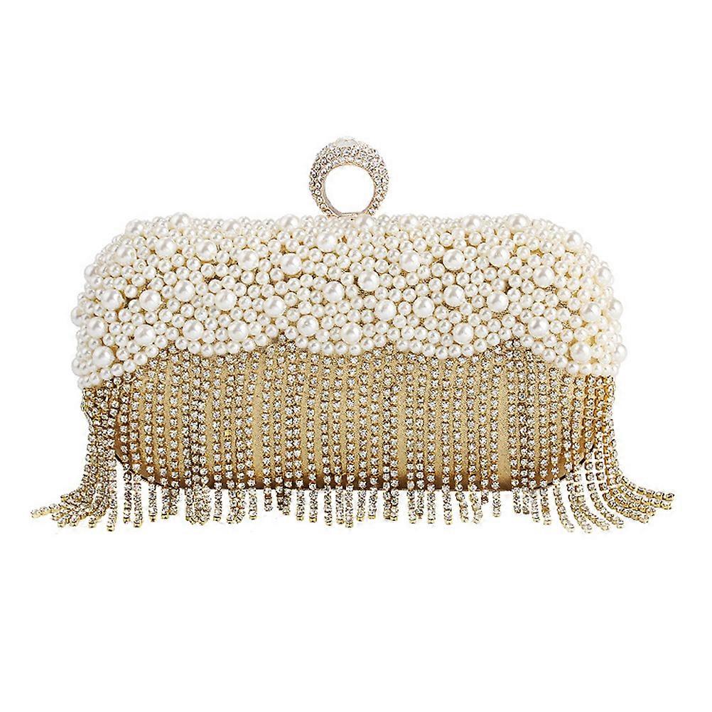 حقيبة يد مسائية من اللؤلؤ الذهبي بتصميم شرابة ، محفظة مخلب أنيقة للنساء ، مثالية لحفلات الزفاف والحفلات وتخزين الأساسيات