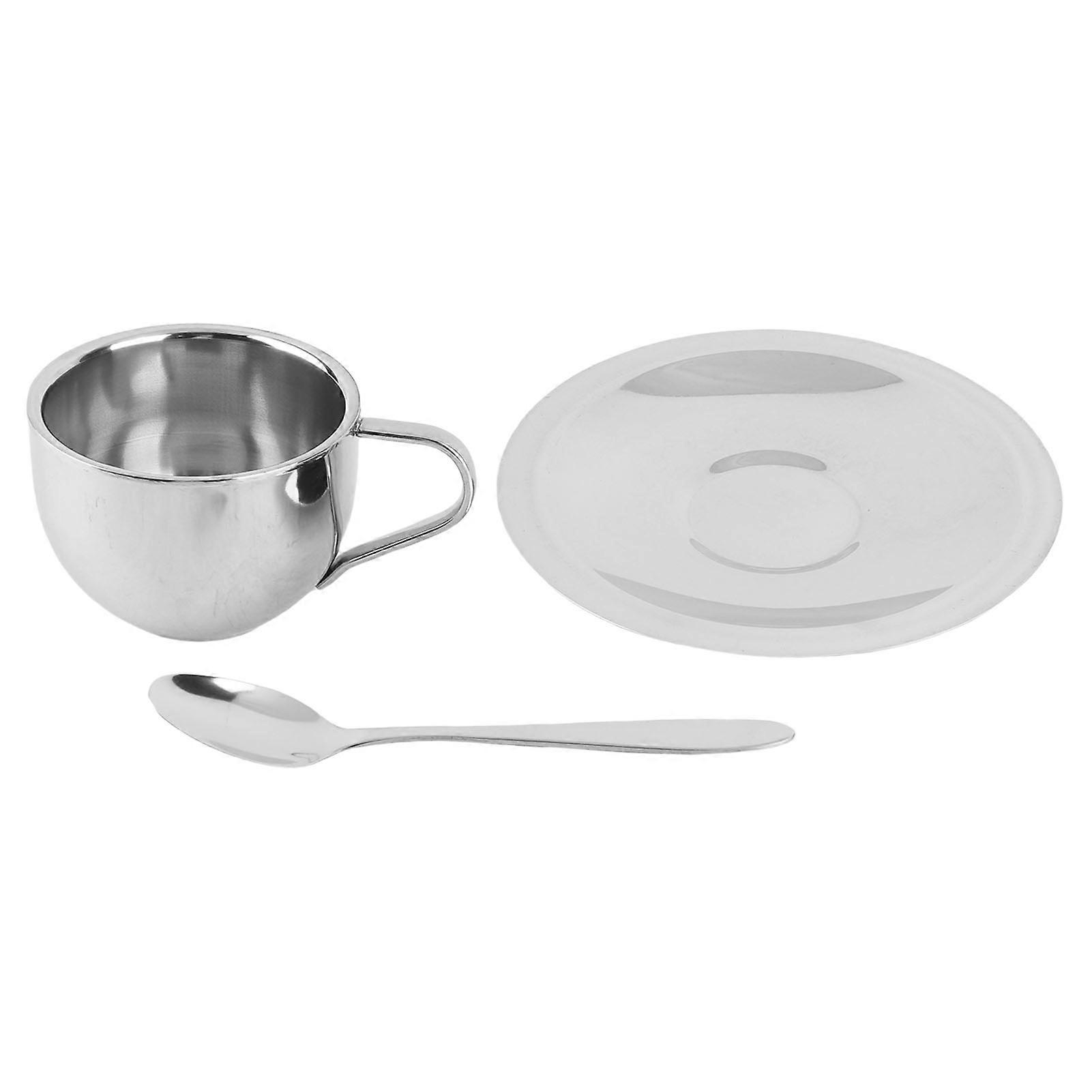 Stainless Steel Anti-scald Coffee Cups with Spoon and Saucer, Tableware