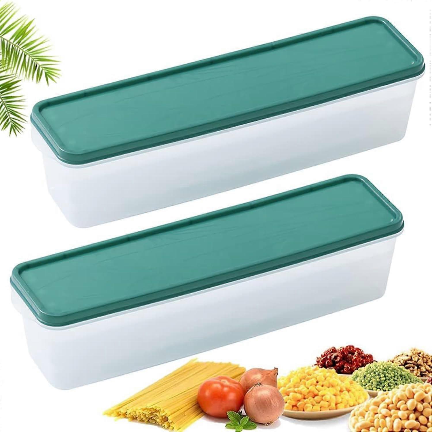 Set of 2 Airtight Spaghetti and Noodle Storage Containers for Food, Cereal & Pasta, Green Plastic, 4.5 Qt Capacity
