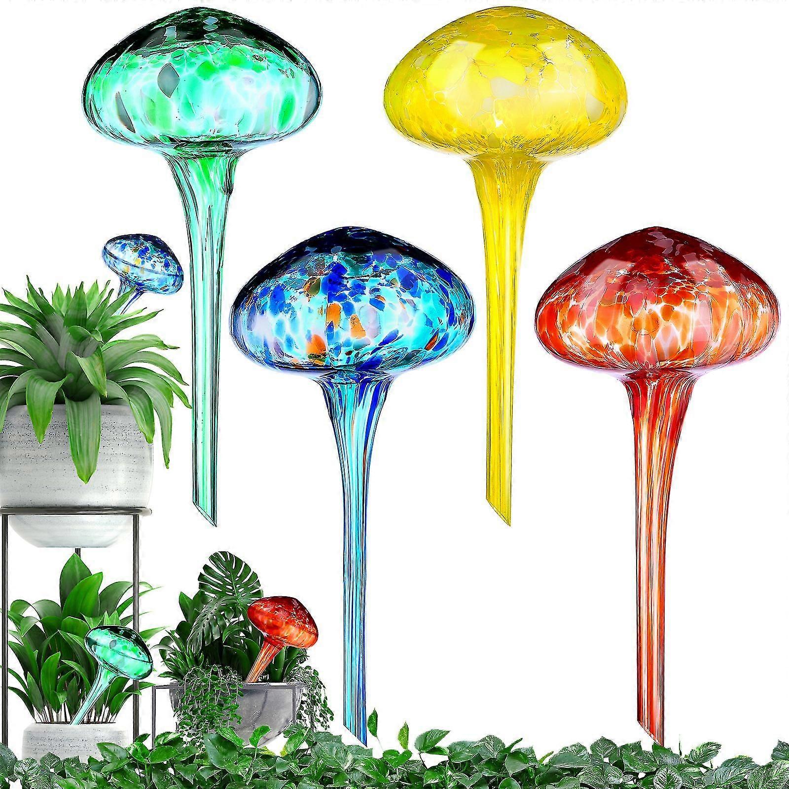4 Pcs Mushroom Shape Plant Watering Globes Large Self With 4 Funnels
