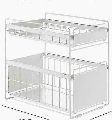 Under Sink Storage 2Tier Pull Out Drawers with Sliding Drawer (White)