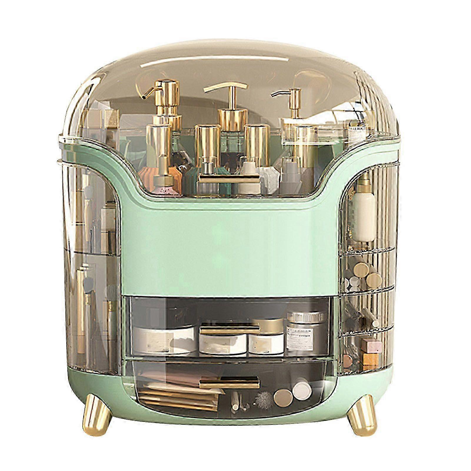 Large Capacity Rotatable Waterproof Transparent Vertical Makeup Organizer in Green