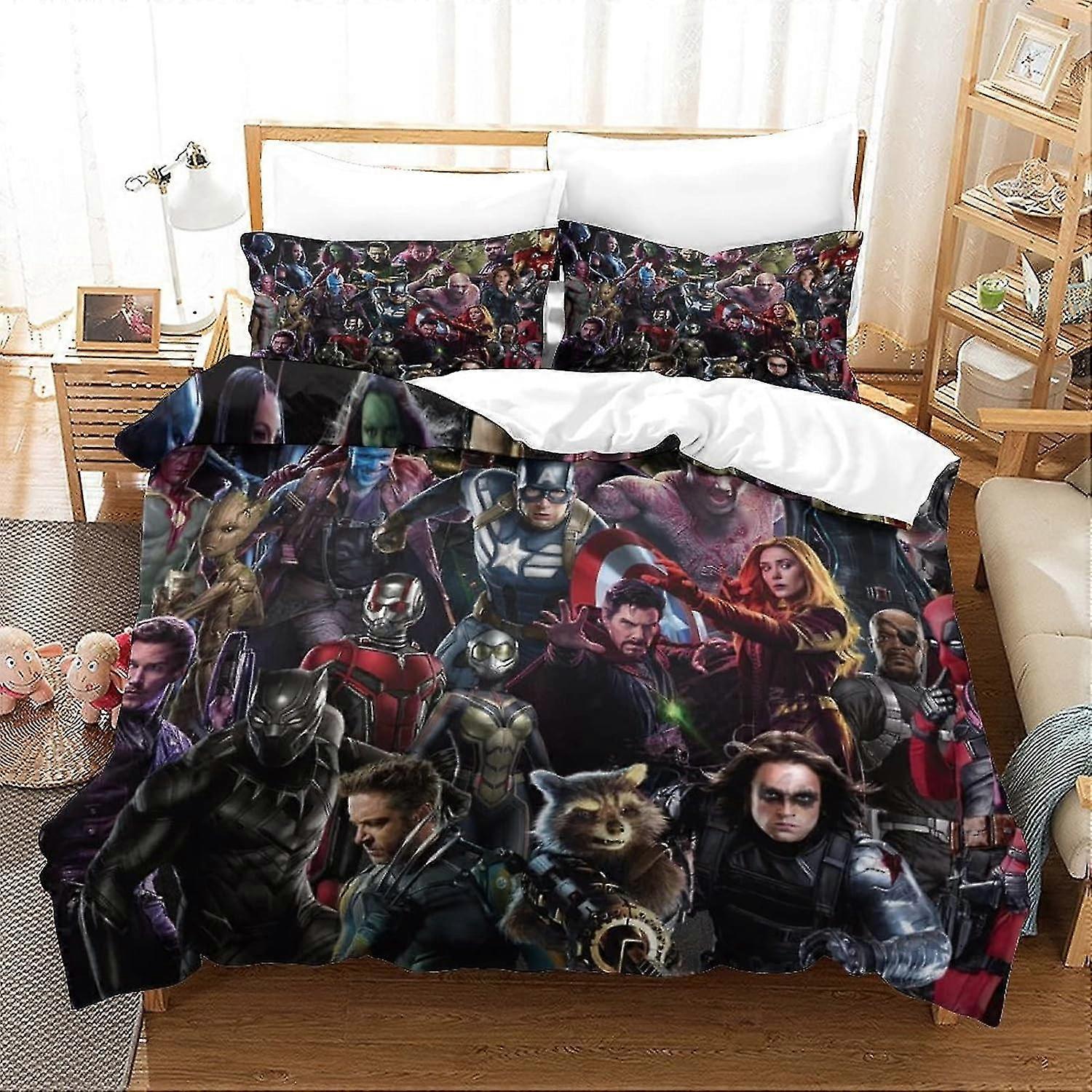 3D Printed Superheroes Duvet Cover Set, Soft Microfibre Bedding Set, 2 Pillowcases, Hidden Zip
