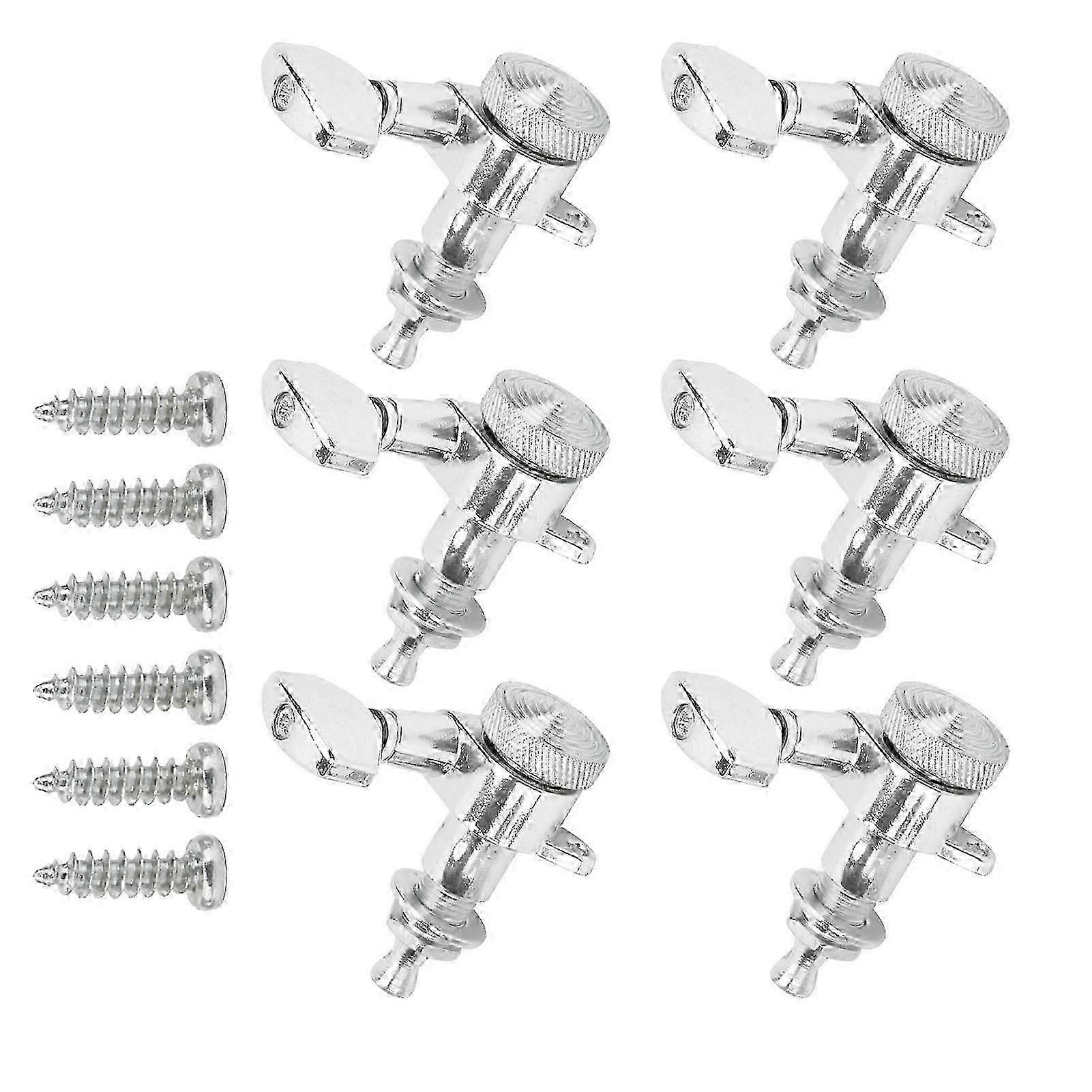 6Pcs Locking Guitar String Tuning Peg Metal Electric Sealed Tuner Head Key Set Kit Silver6 Left Peg Set