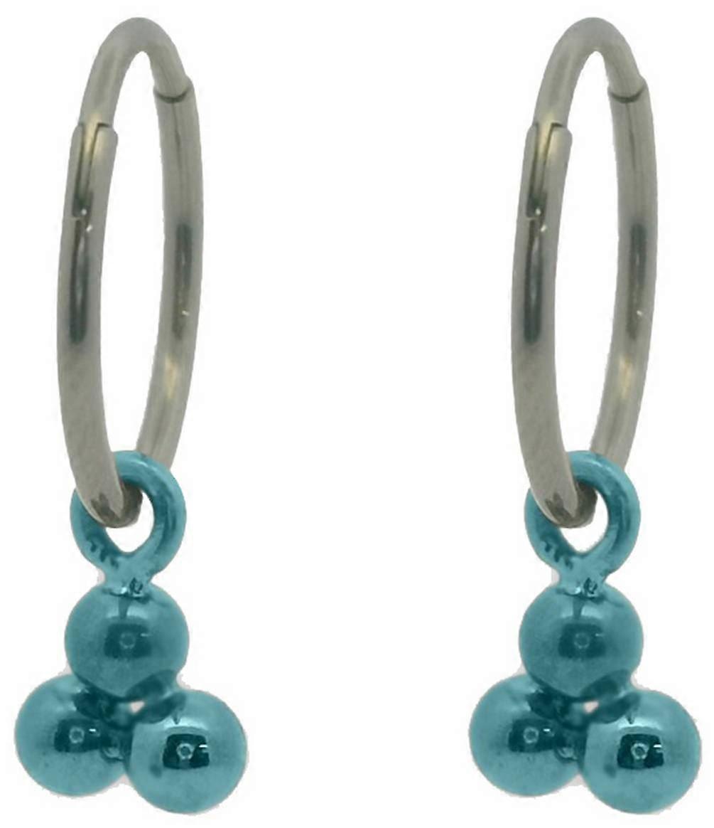 Ti2 Titanium Triple Bead Charm Hoop Earrings - Light Blue