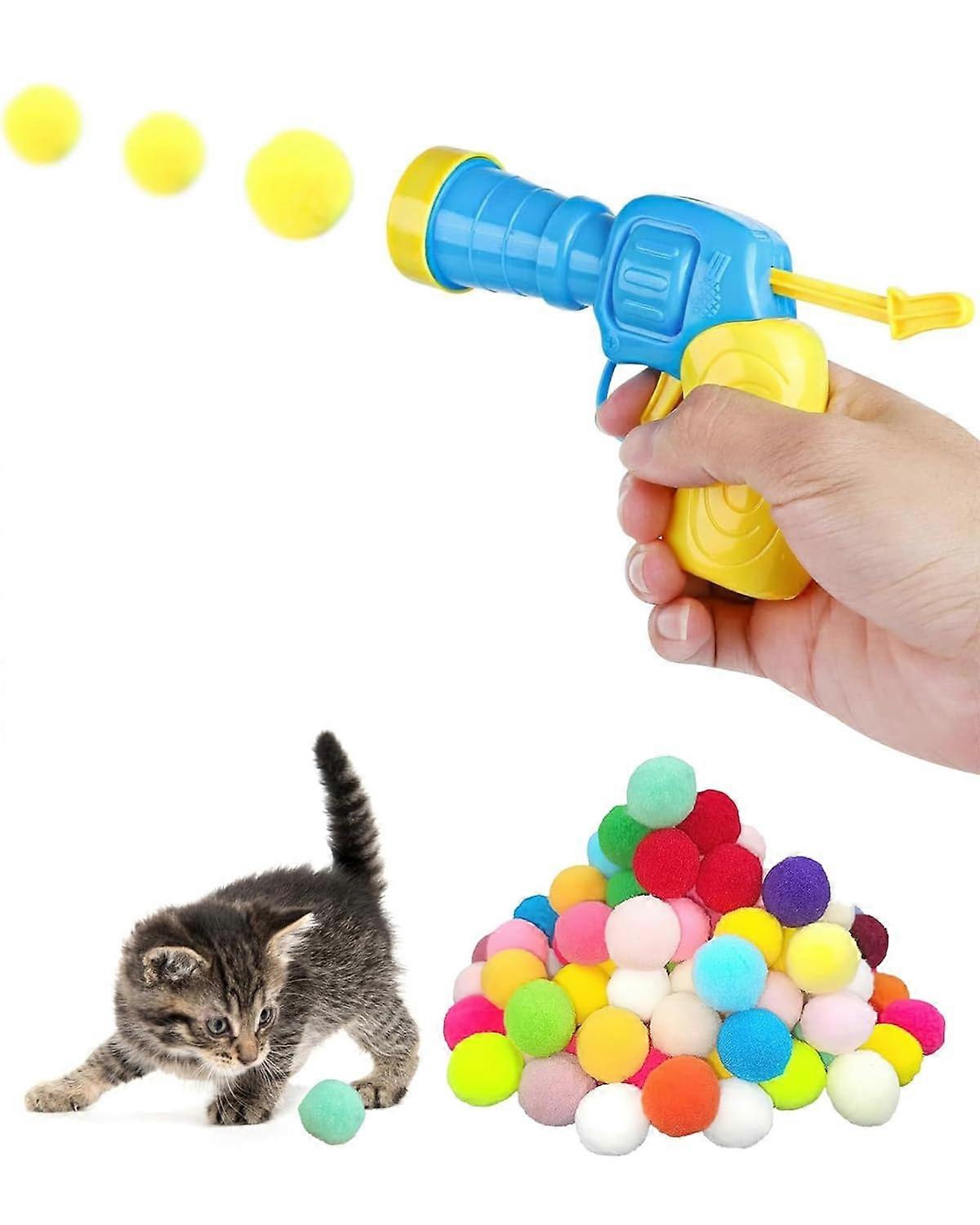 Cat Toy 100 Balls, Cat Ball Launcher Plush Ball Interactive Cat Toy