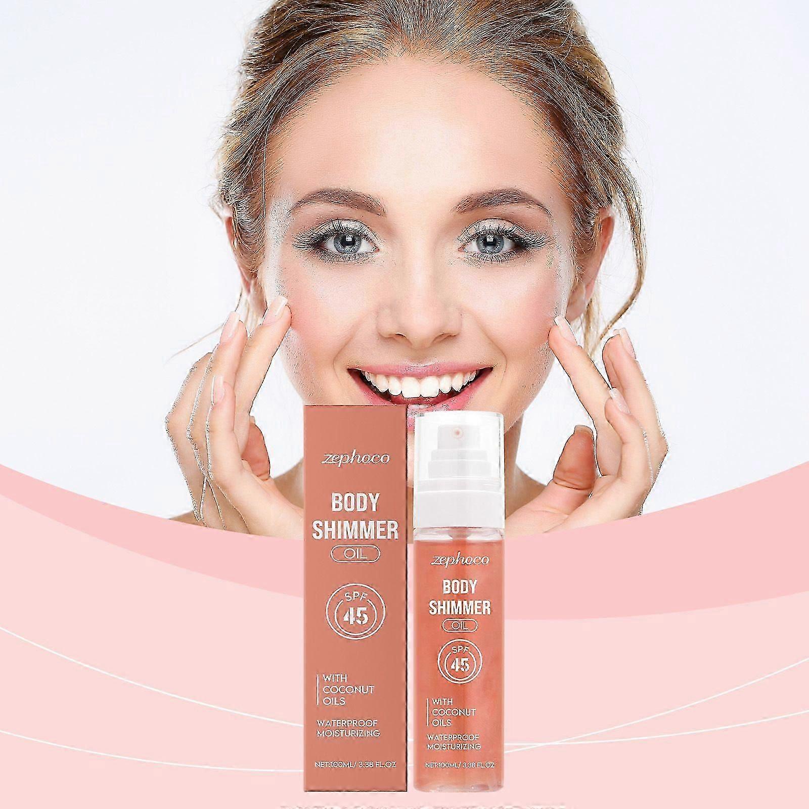 زيت بودي شيمر ، SPF 45 واسع الطيف ، زيت واقي من الشمس لامع للجسم بزيوت جوز الهند ، زيت متوهج مرطب مقاوم للجسم والوجه