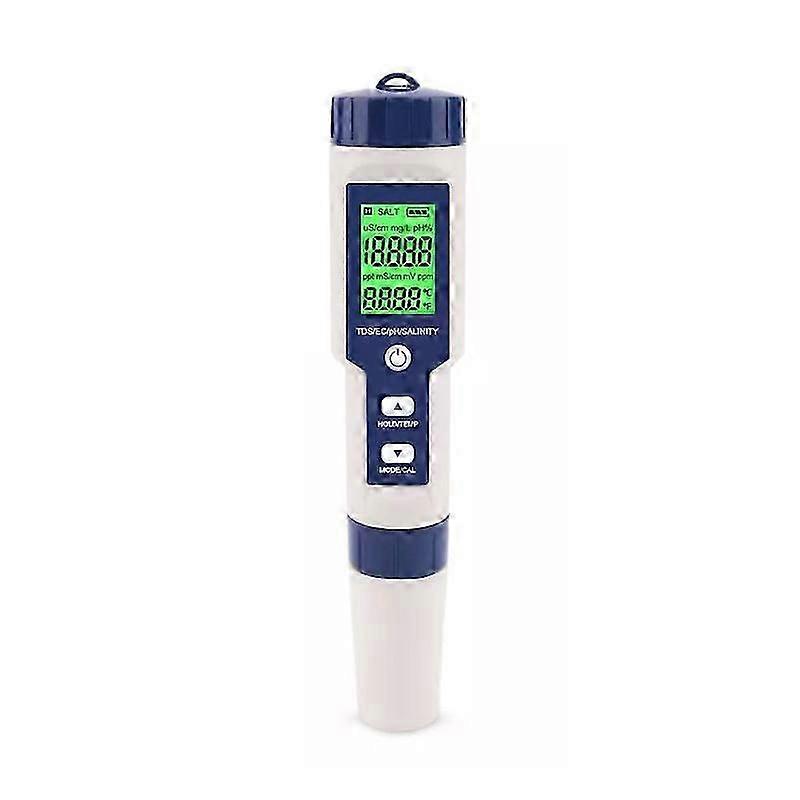 5 في 1 مقياس PH للمياه ، PH / TDS / EC / Temp / Salt Meter ، جهاز اختبار الملح لبركة المياه المالحة ، المياه ، النبيذ ، أحواض السمك وخزان الأسماك