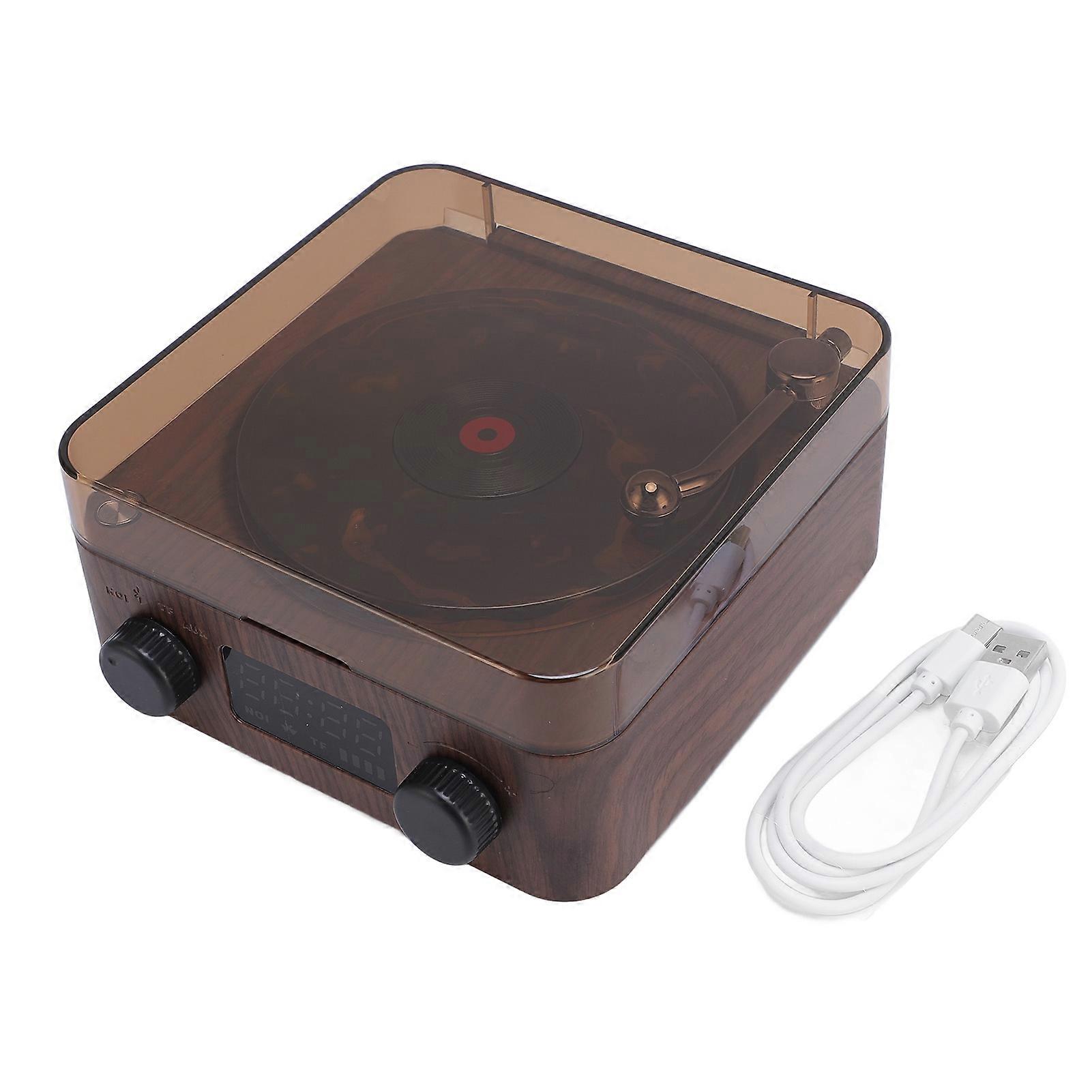 Retro Record Player BT Speaker with Water Ripple Light and Time Display - Wood Grain