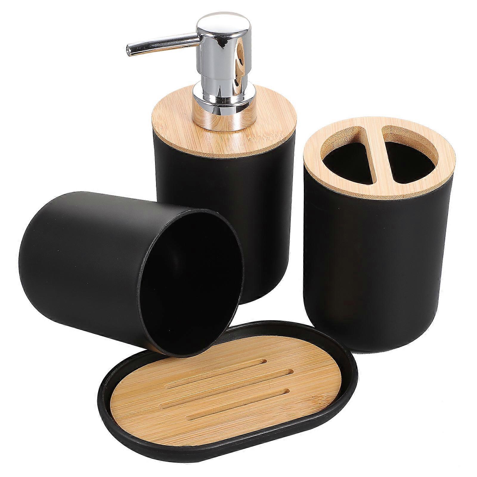 Bath Accessories Set Black Plastic Dispensing Holding Rectangular Nordic Style Daily Use Homeowners 1Set