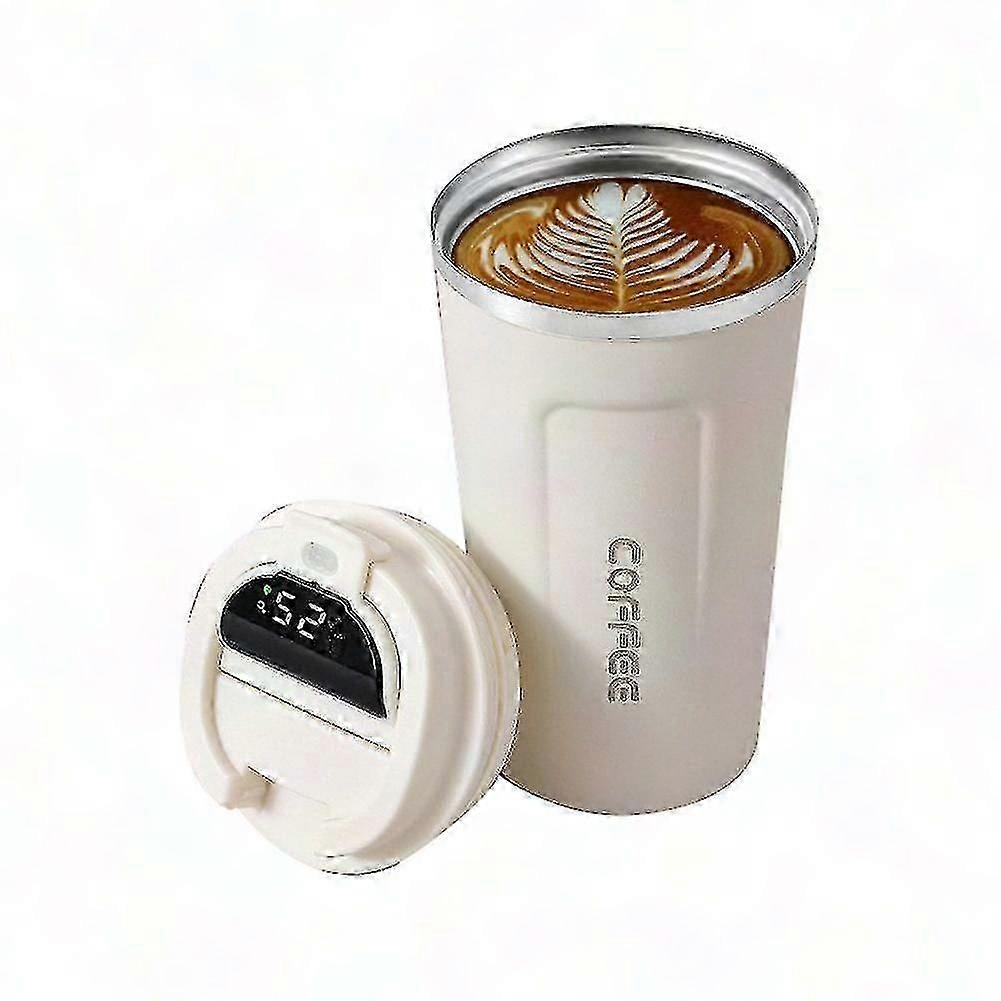 LED Temperature Display Insulated Tumbler - 510ml Thermal Mug with Smart Functionality - White Finish