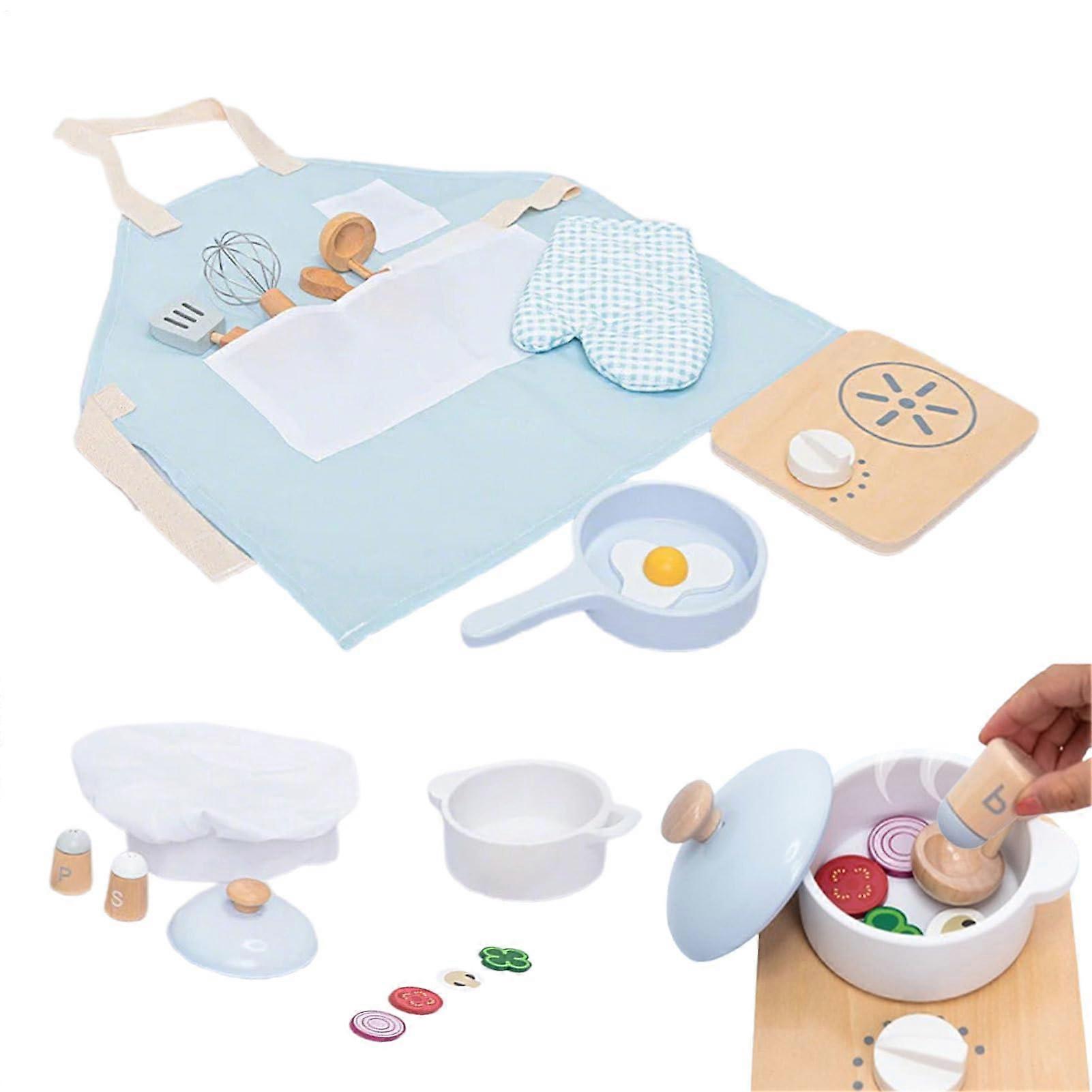 Compact Wooden Pretend Play Cooking Set, Educational Toy for Ages 3