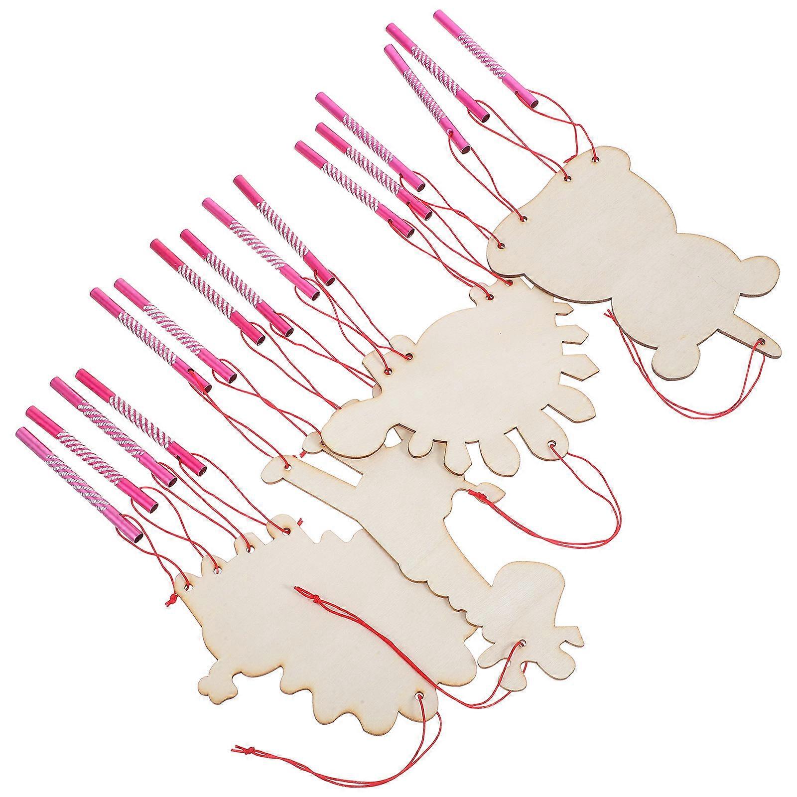 4 Sets DIY Wind Chime Kits for Unfinished Wooden Crafts with Dinosaur, Lion, Bear, and Giraffe Shapes – Creative Educational Activity for Boys